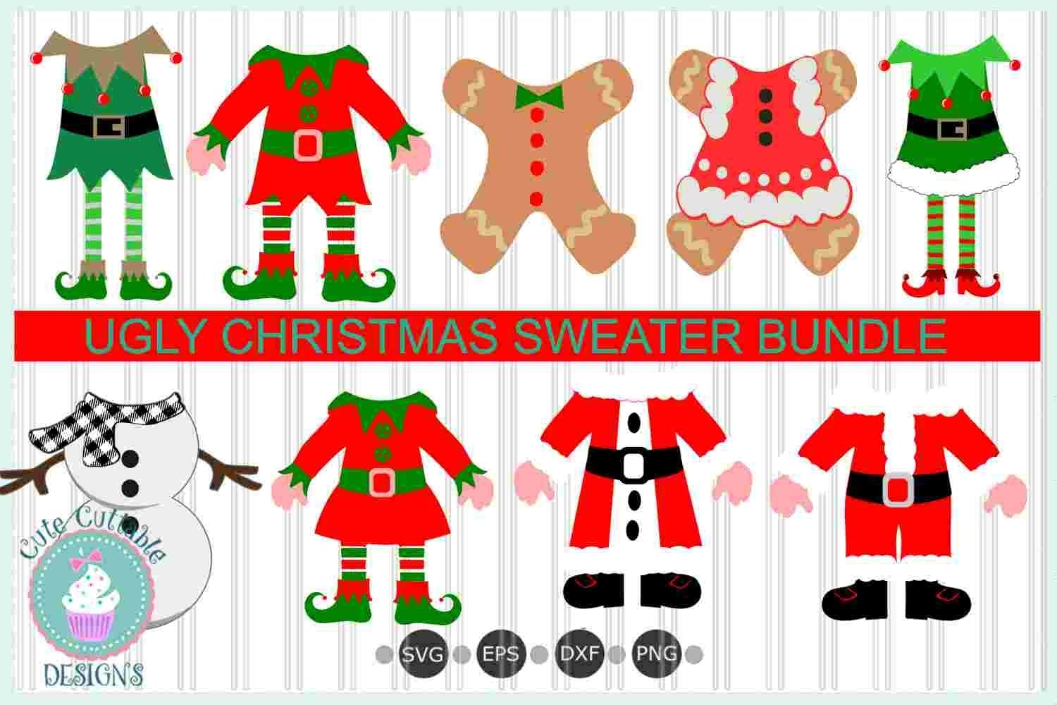 Ugly Christmas Sweater Bundle Santa Elf Snowman 1682169 