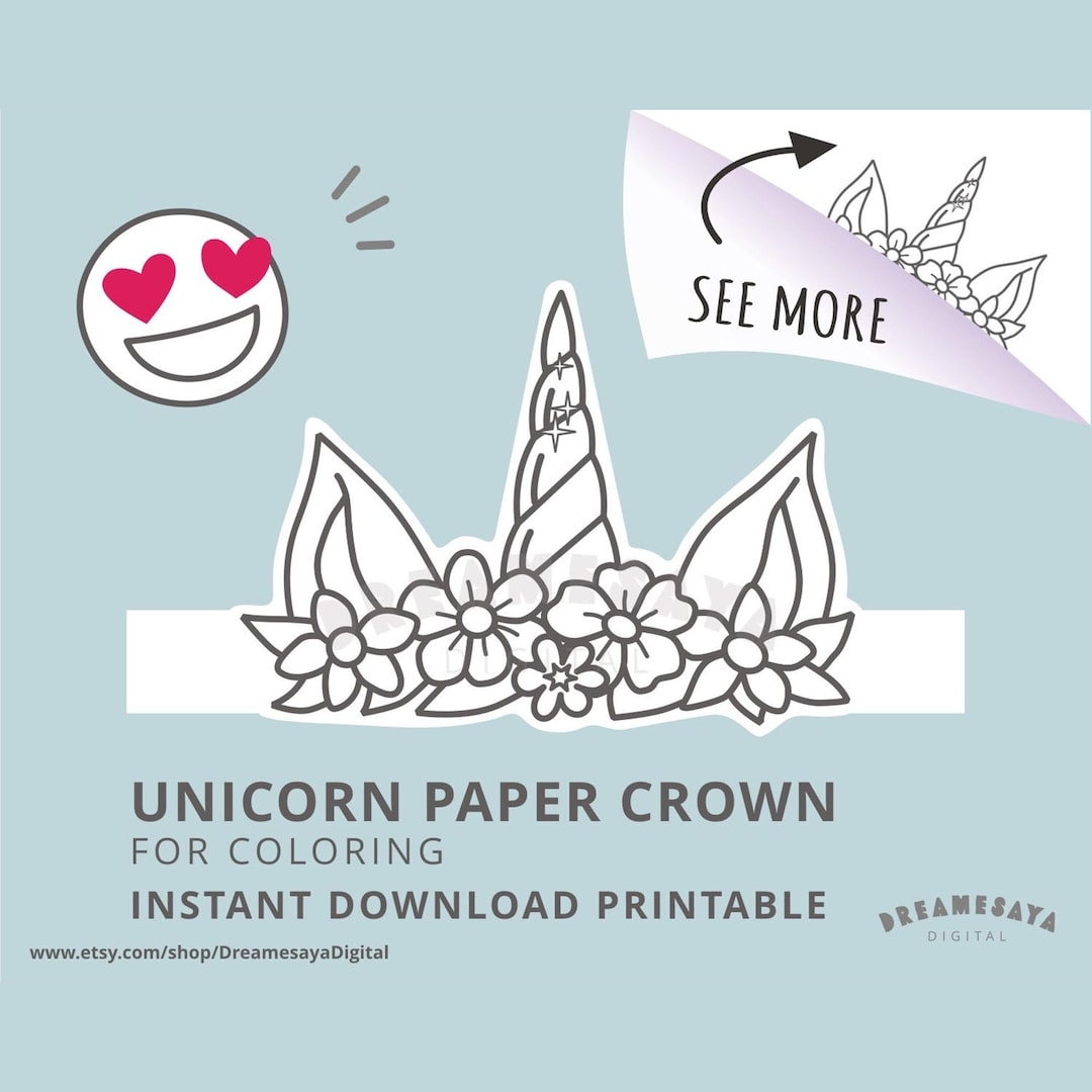 Unicorn Coloring Page JPG Printable Magical Horn And Ears PDF Paper Crown Download Kids Party Favor Files Etsy Canada
