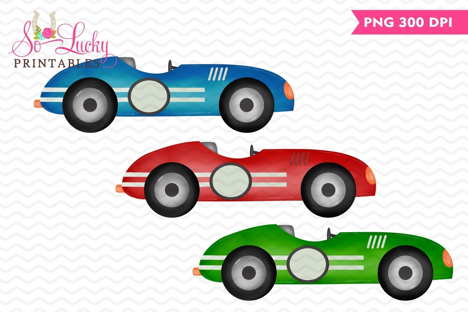 Vintage Race Cars Set Of 3 Printable Sublimation Design