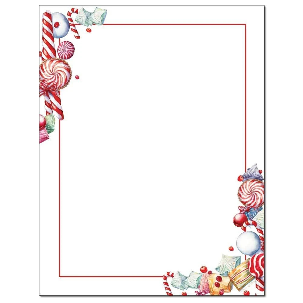25 Or 100pk Christmas Candies Winter Holiday Christmas Letterhead Stationery With Optional Matching Envelopes Etsy
