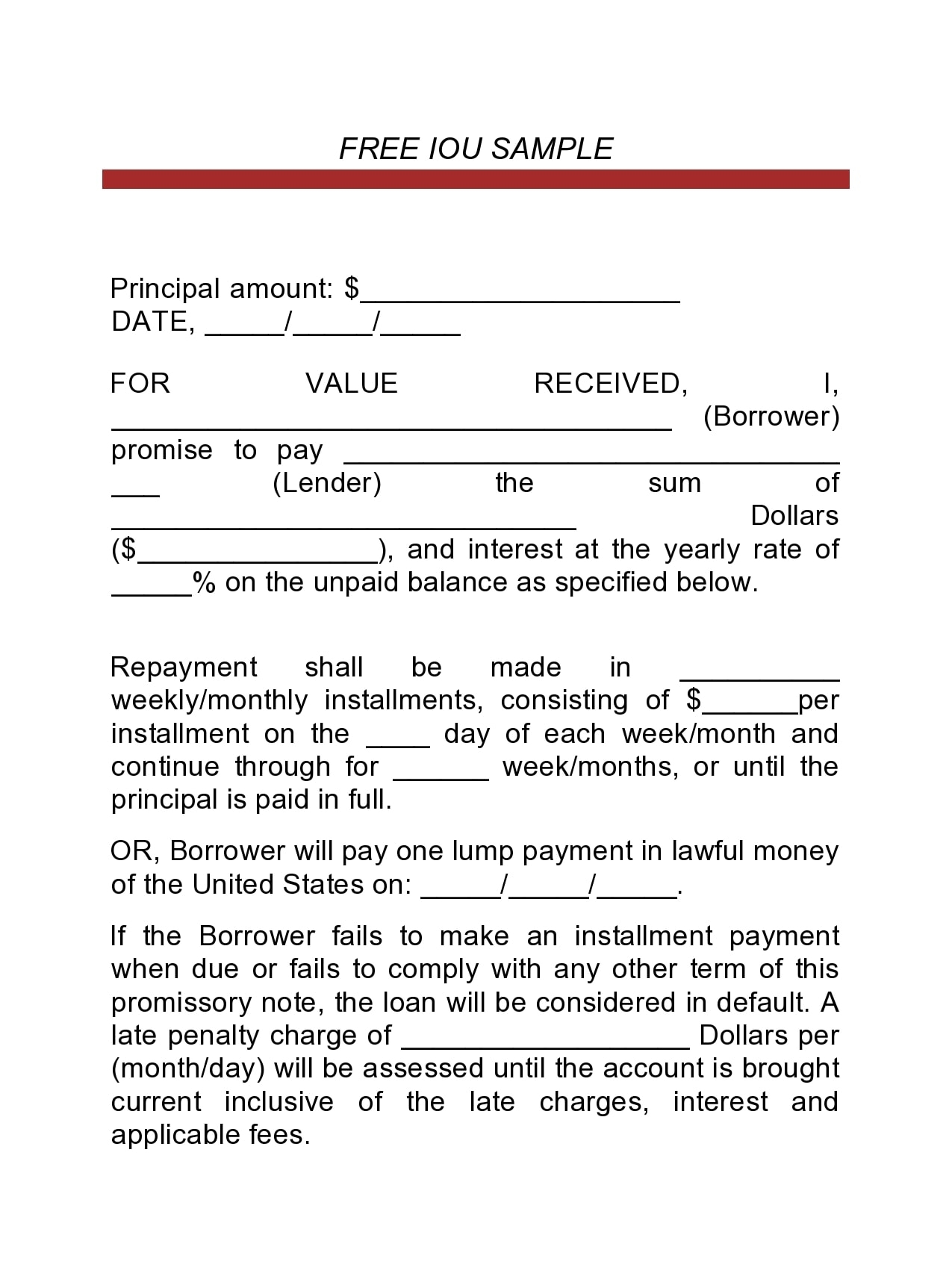 Free Printable Iou Template