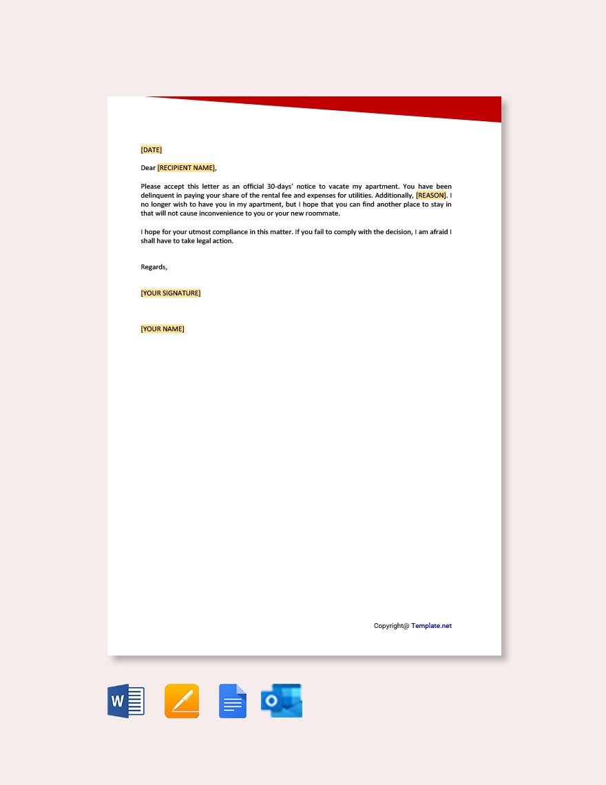 Free Printable 30 Day Notice To Vacate Template