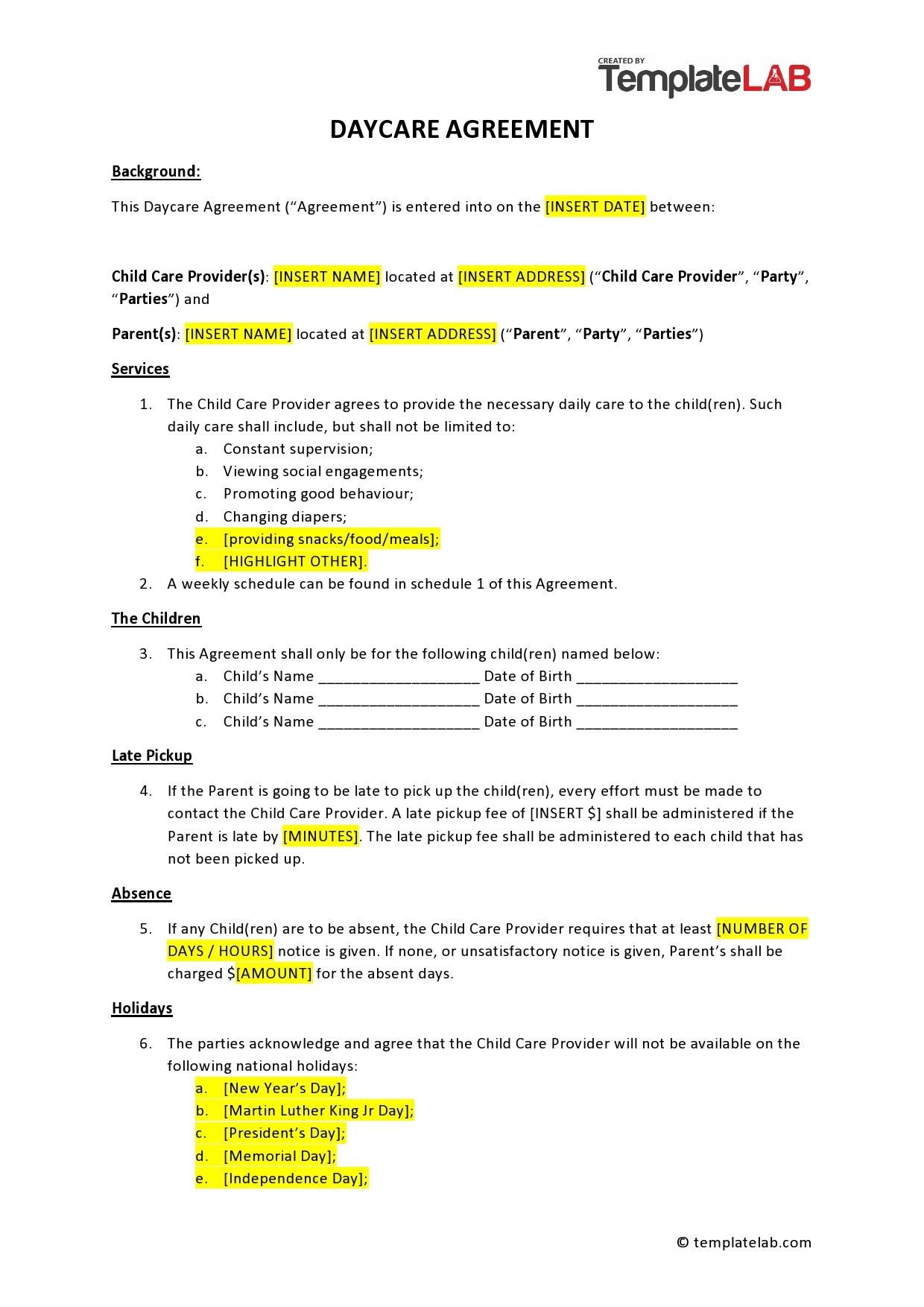 Fill In Blank Printable Nanny Contract Template