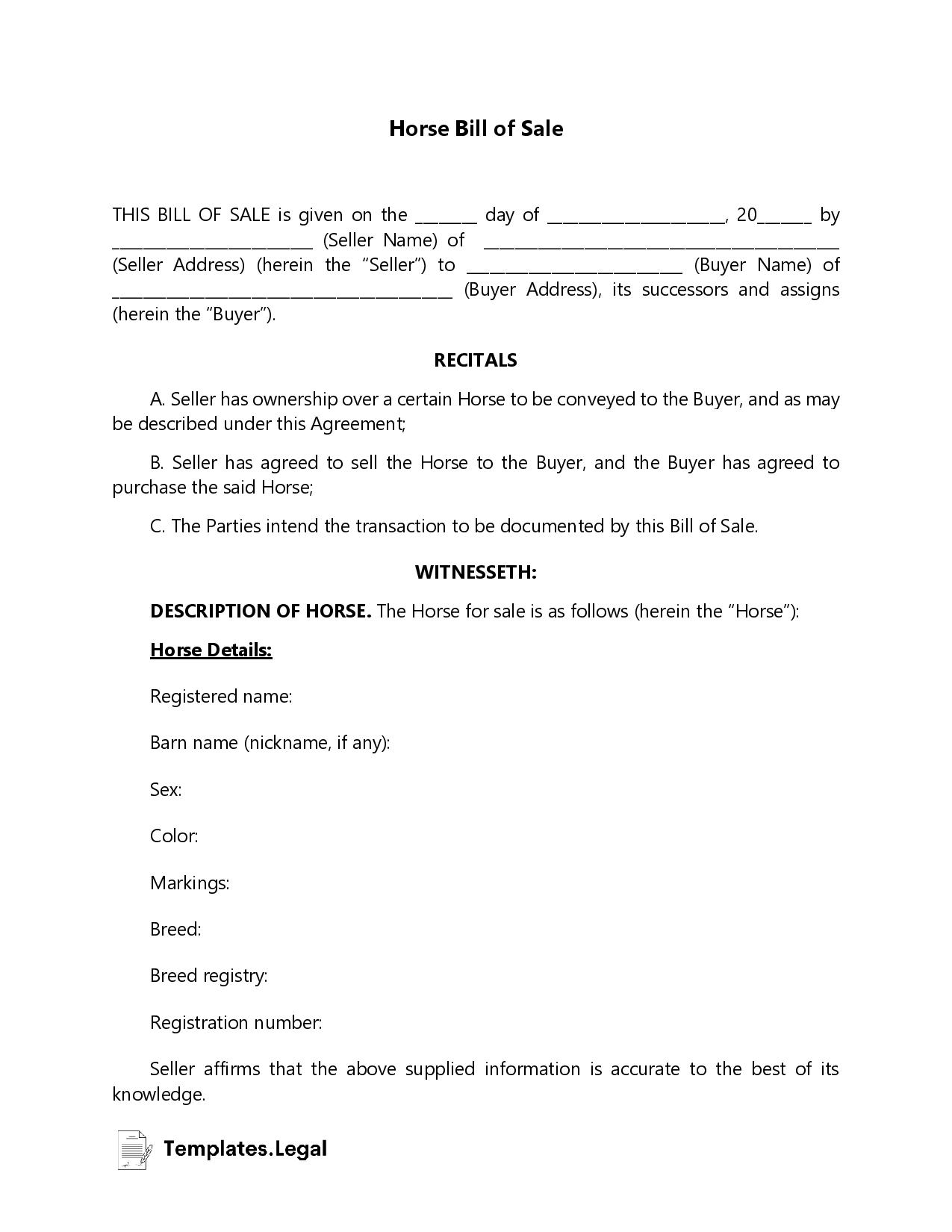50 Free Bill Of Sale Templates Word PDF ODT 