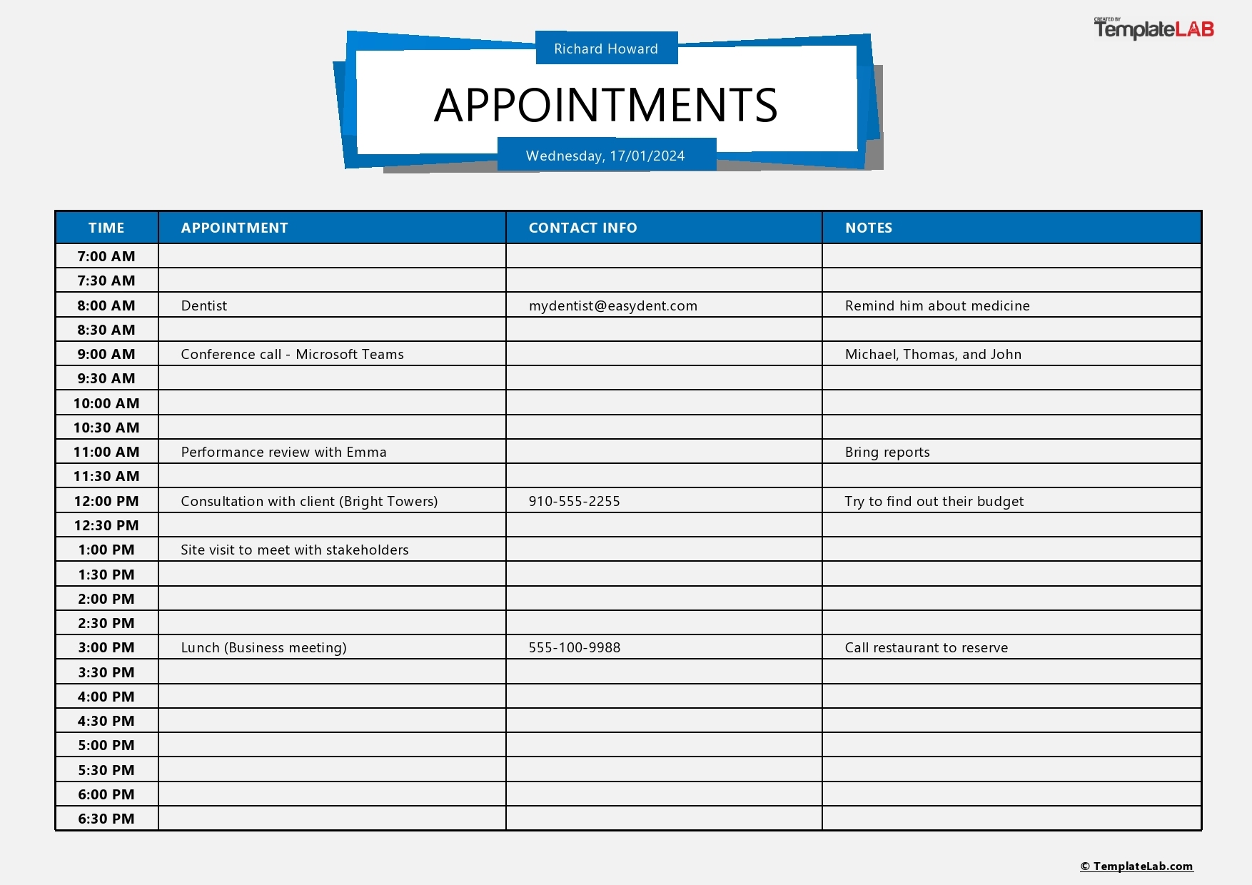 Printable Appointment Reminder Template