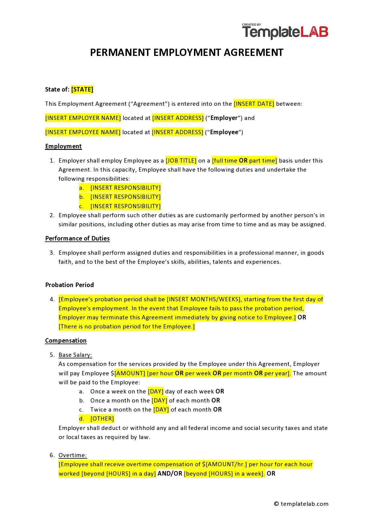 Basic Employment Printable Employment Contract Template
