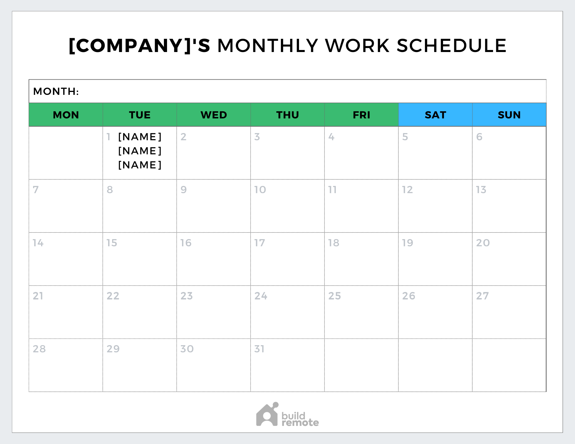Work Schedule Template Free Printable