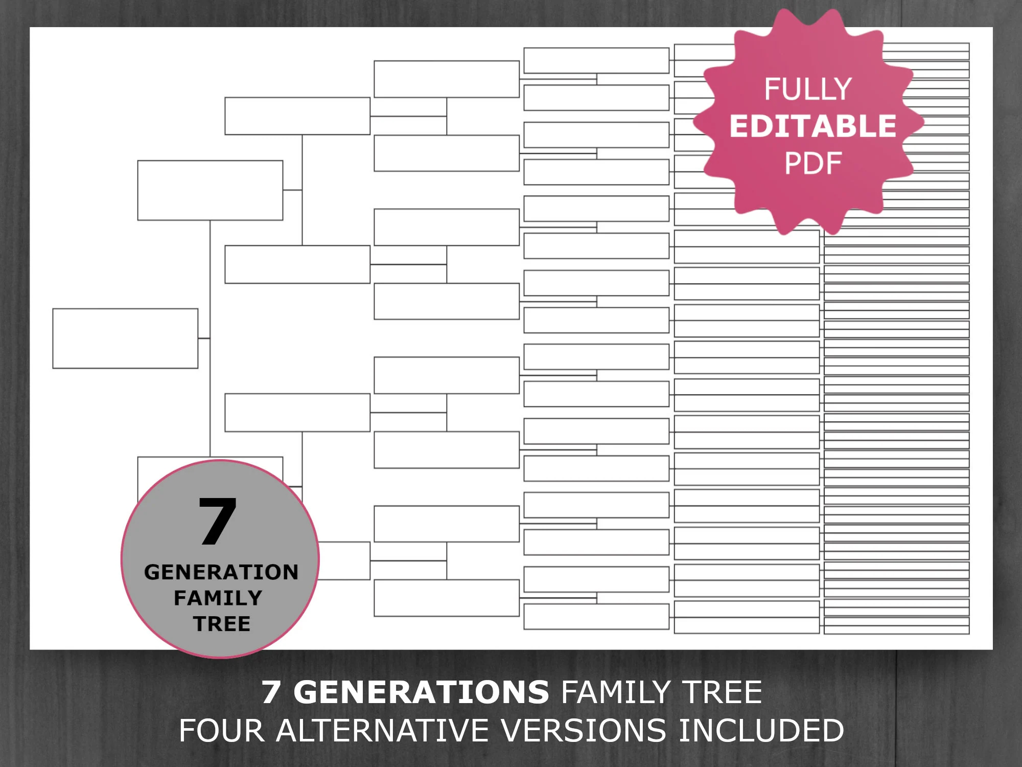 7 Generations Family Tree Chart Printable And Editable Family 