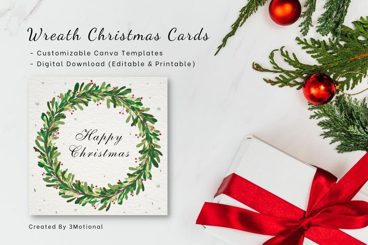 8 Wreath Christmas Cards Canva Template FilterGrade