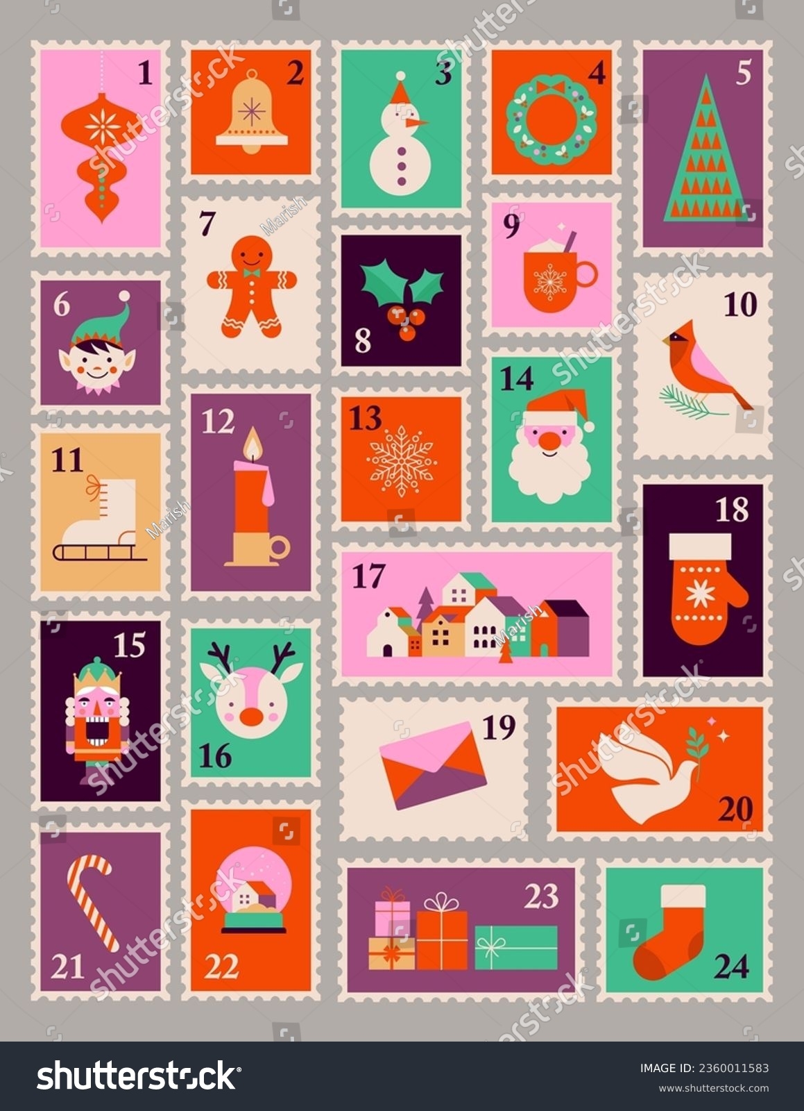 Advent Calendar Merry Christmas Poster Printable Stock Vector Royalty Free 2360011583 Shutterstock