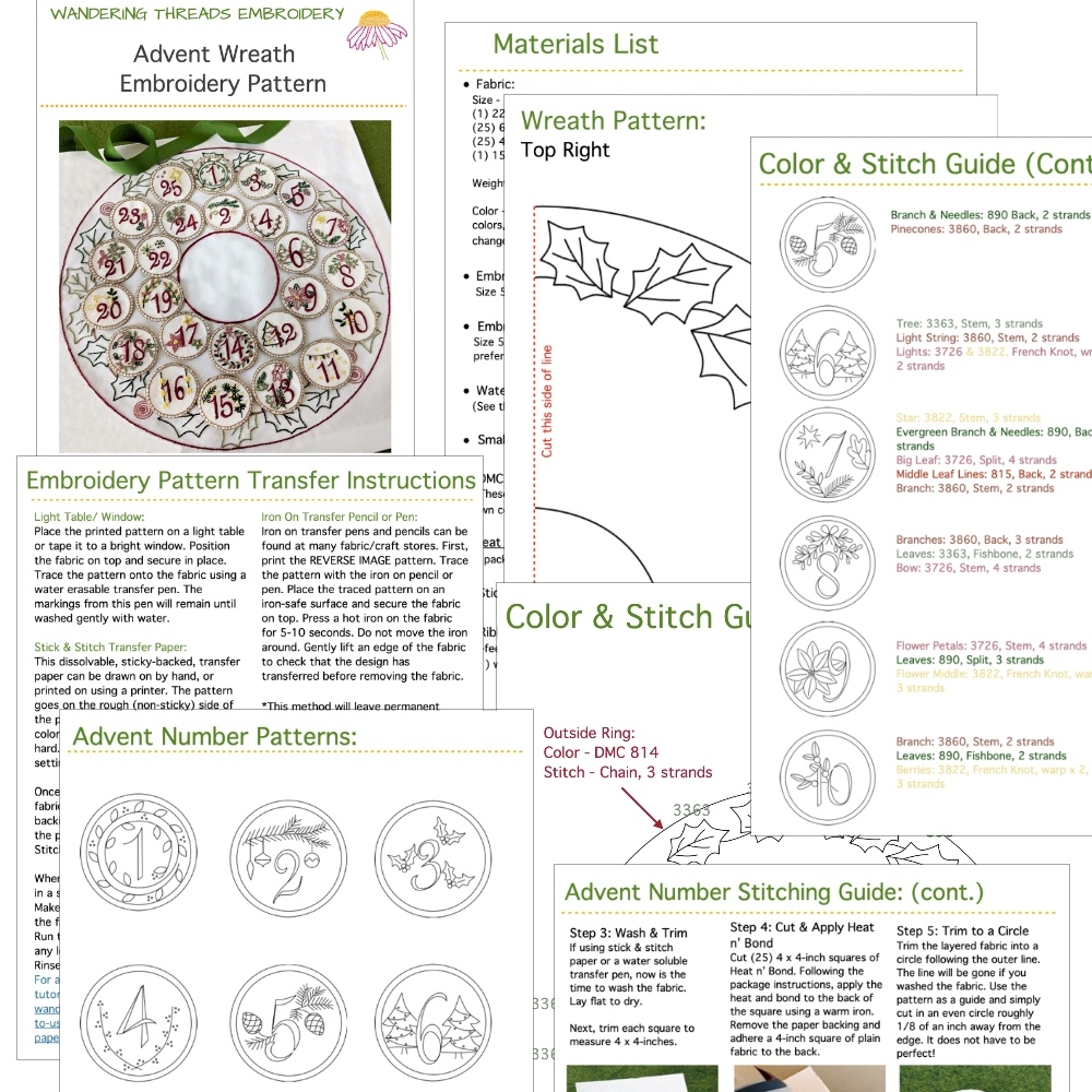 Advent Wreath Hand Embroidery Pattern Wandering Threads Embroidery