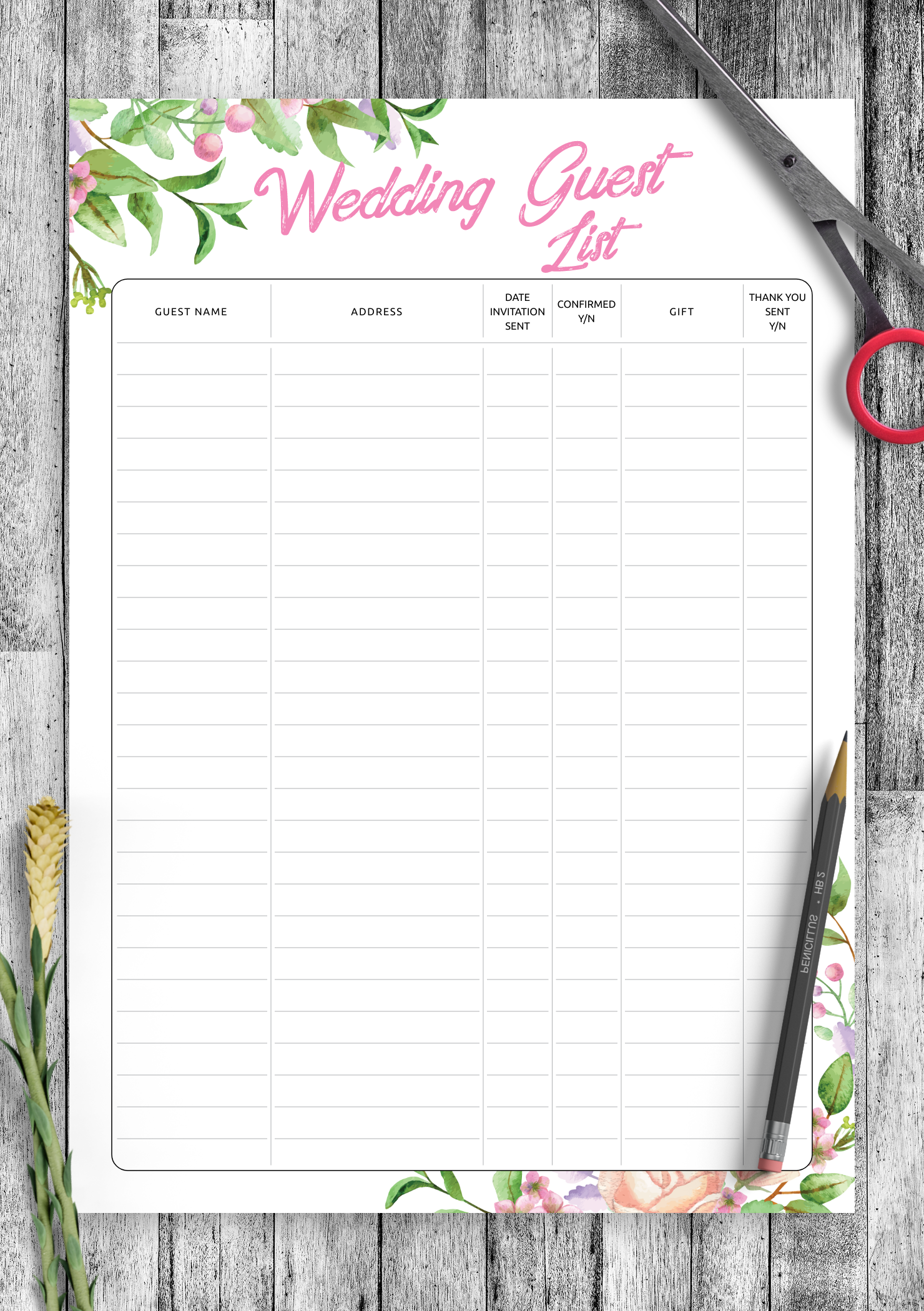 Aesthetic Wedding Guest List Template Stylish Simple Tool