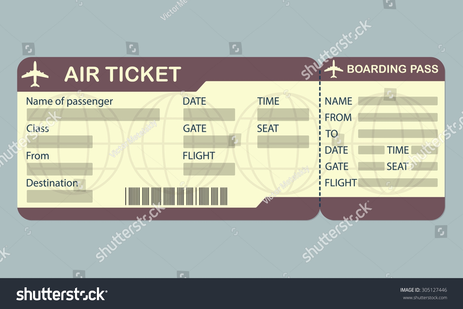 Airline Boarding Pass Ticket Template Detailed Stock Vektorgrafik Lizenzfrei 305127446 Shutterstock