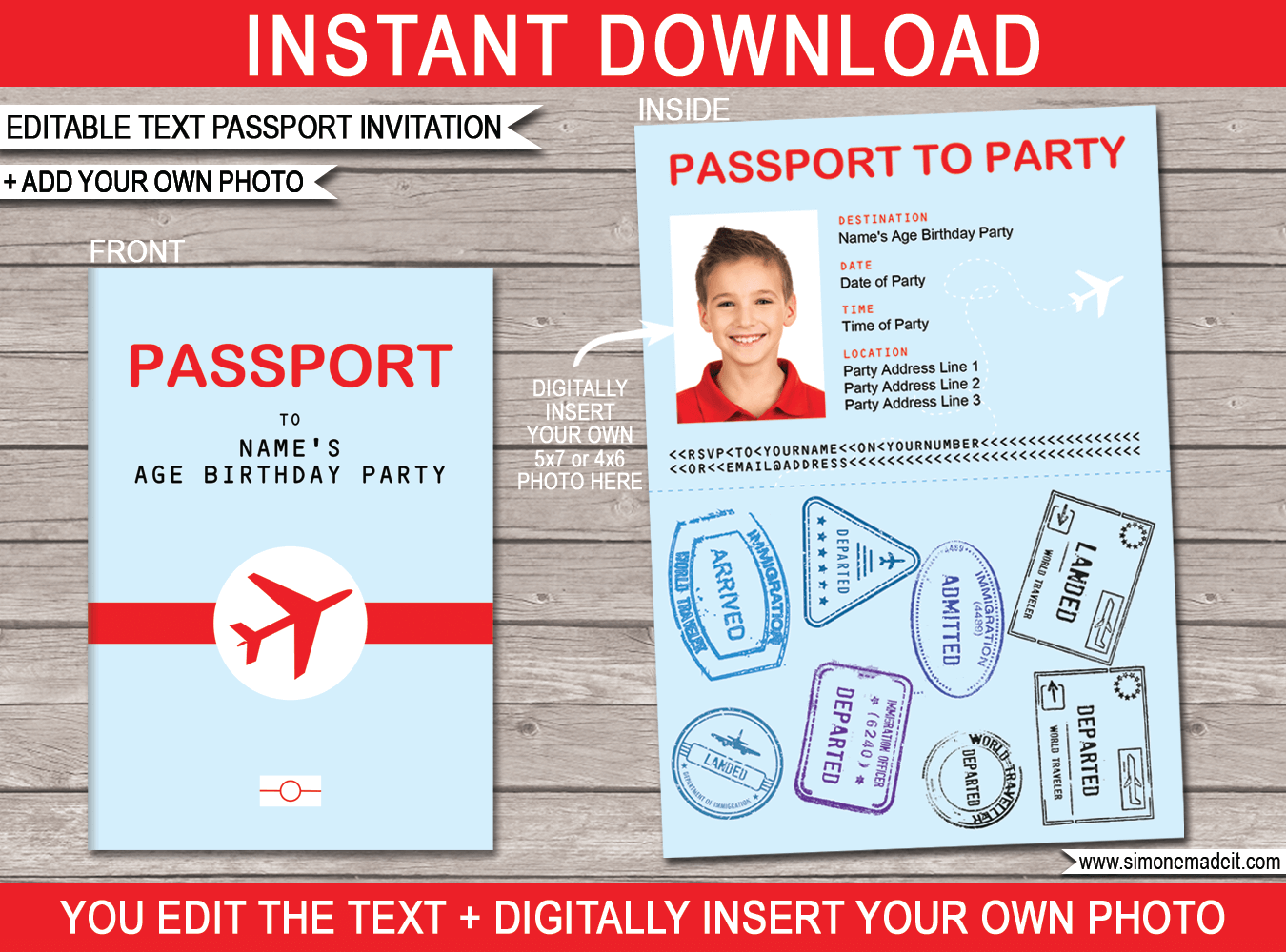 Airplane Passport Invitation Template With Photo Airplane Birthday Party Invites