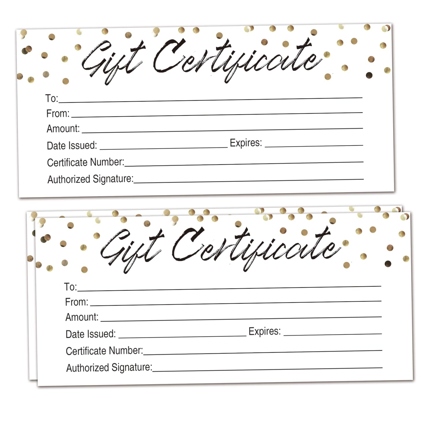 Amazon 25 Gold Dots Blank Gift Certificates For Small Business Clients Or As Luxury Holiday Vouchers Massage Hair Nail Salon Spa DIY Coupon Cards For Birthday Him Her 