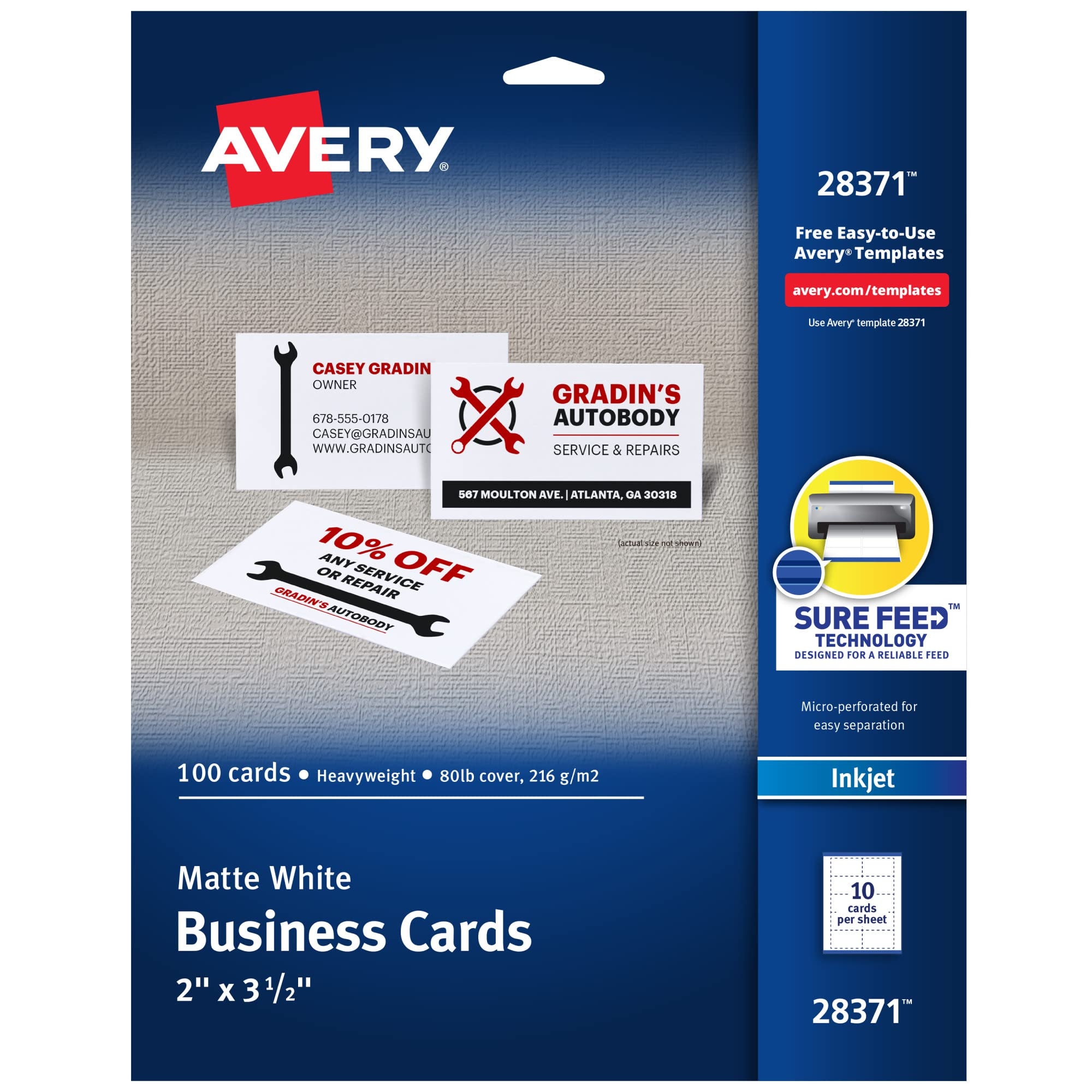 Amazon Avery Printable Business Cards With Sure Feed Technology 2 X 3 5 White 100 Blank Business Cards Inkjet Printer Paper 28371 Pipe Fittings Office Products