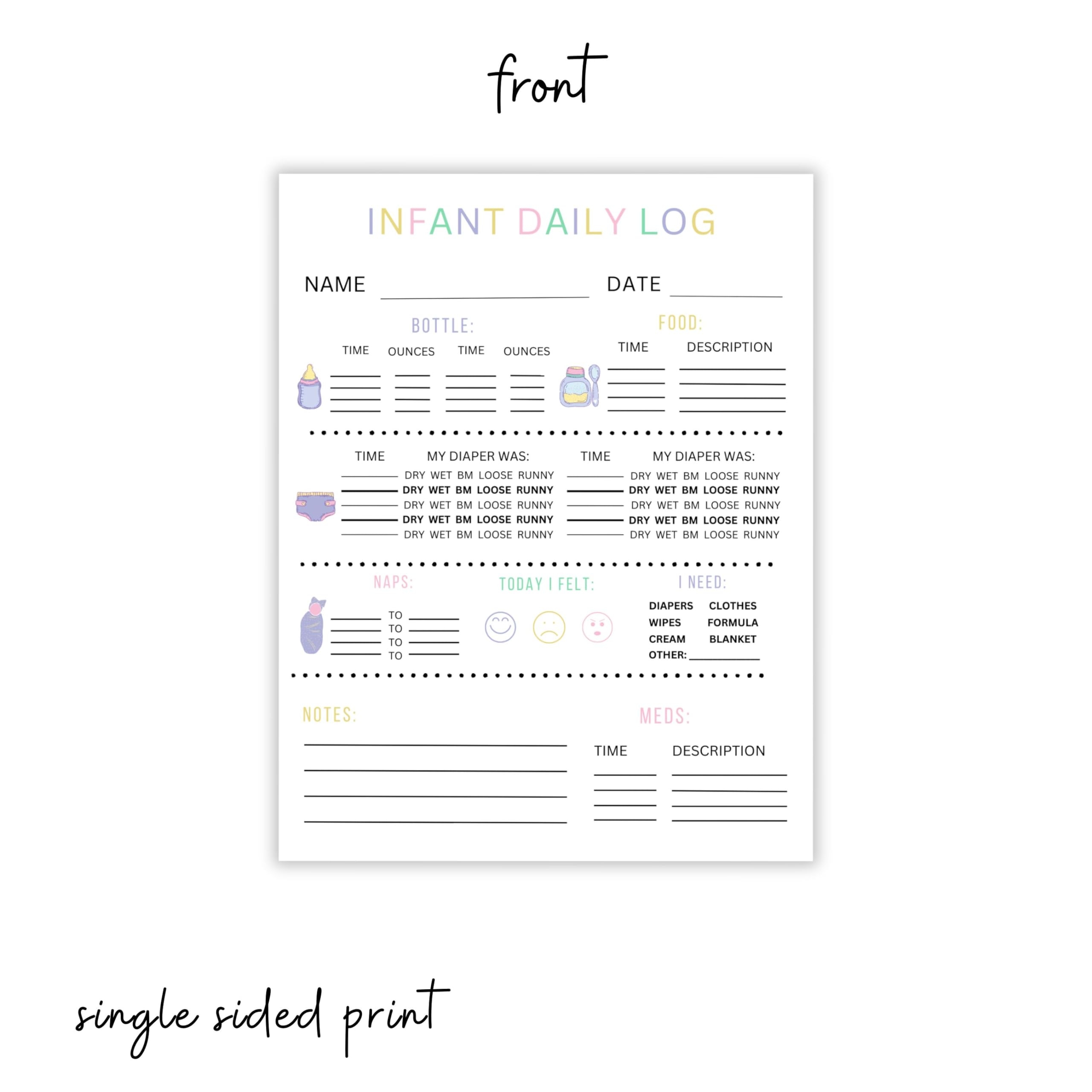 Amazon Infant Daily Log Sheets For Daycare Mother s Day Out 