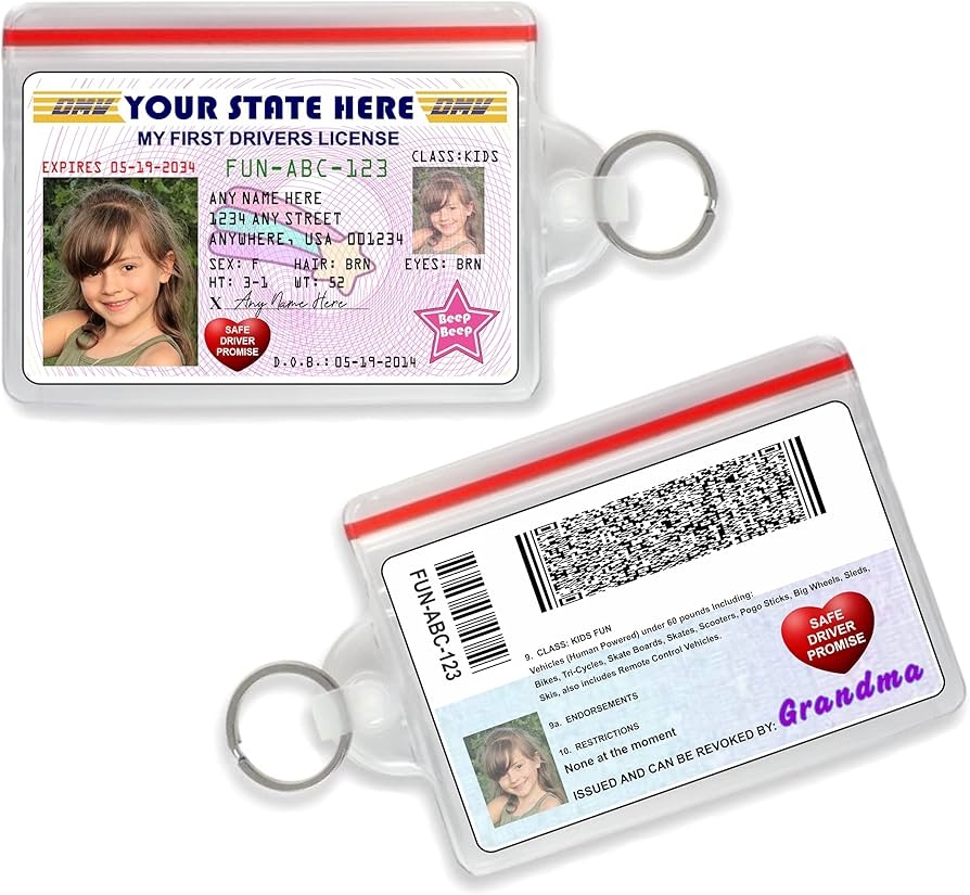 Amazon Kids Drivers License Pretend Custom With Your Kids Photo And Information Novelty ID Card For Girls Office Products