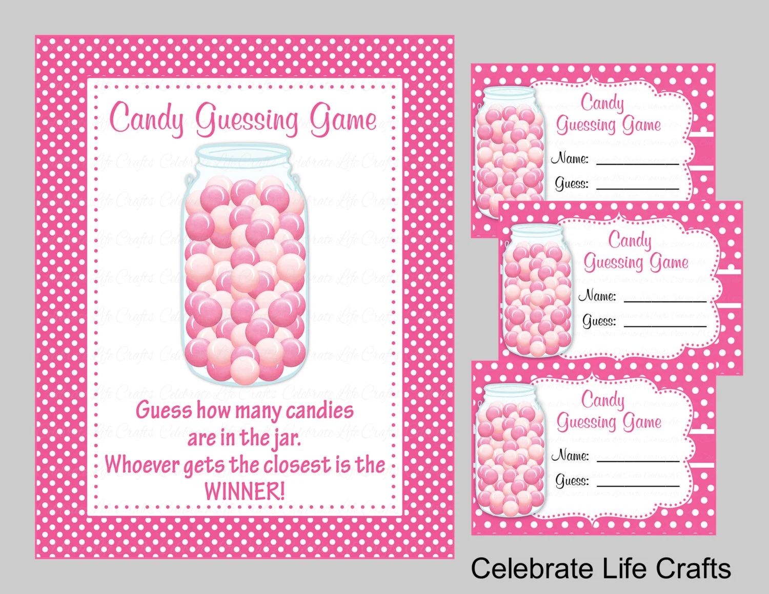 Baby Shower Printable Game Candy Jar Or Bottle Guessing Game Sign And Tags Baby Girl Pink Polka Dot Candy Jar Game B2003 Etsy