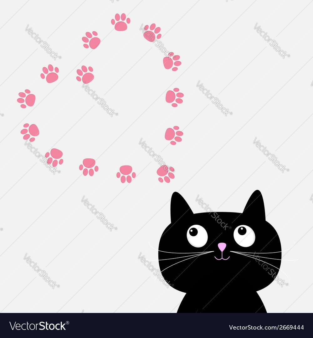 Big Black Cat And Paw Print Heart Frame Template Vector Image