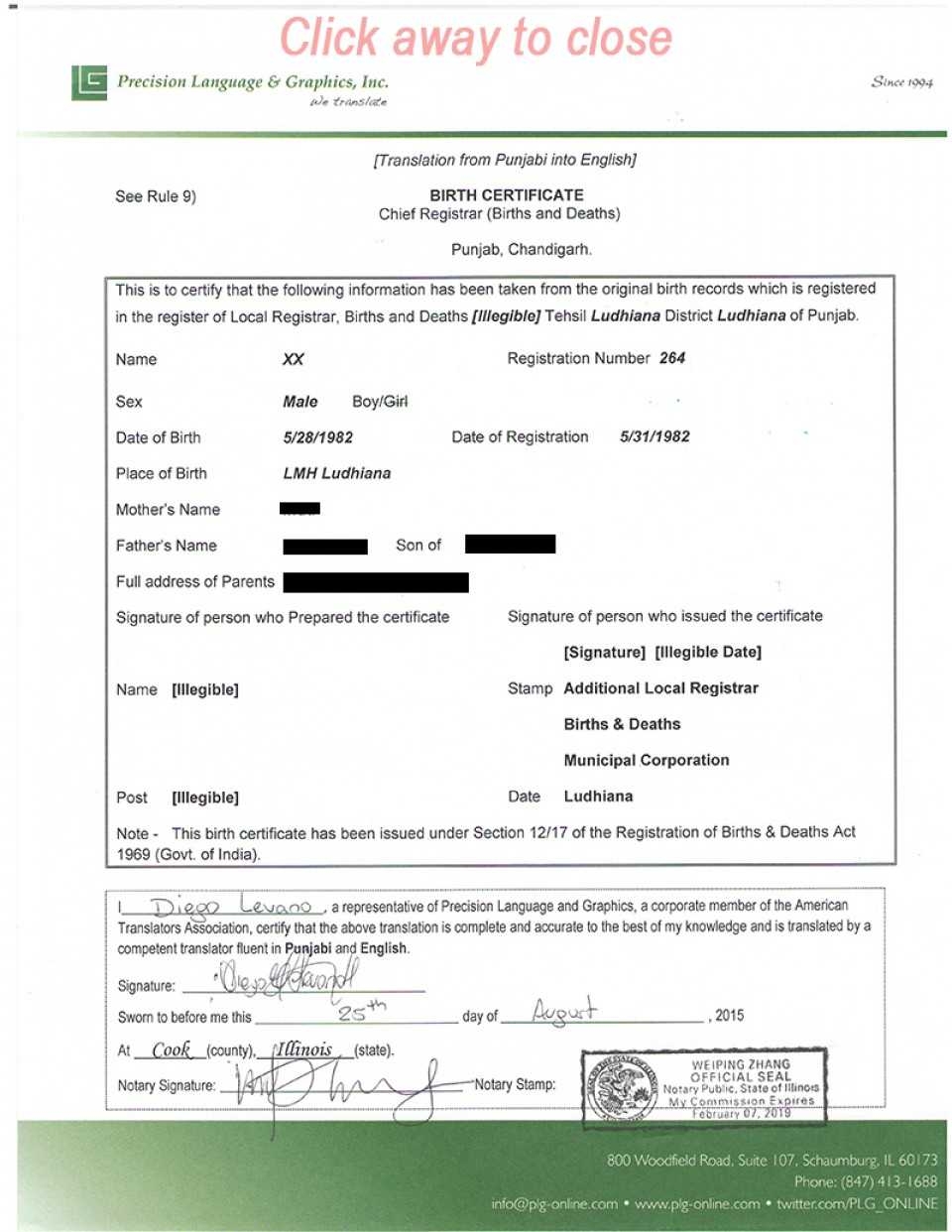 Birth Certificate Translation Template Uscis
