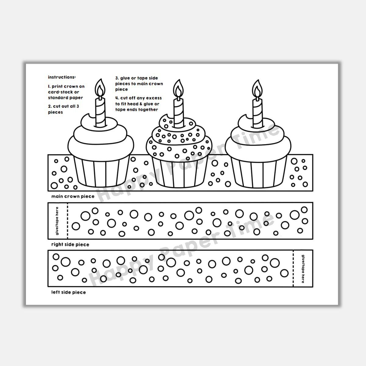 Birthday Cupcakes Paper Crown Printable Coloring Craft Activity Made By Teachers
