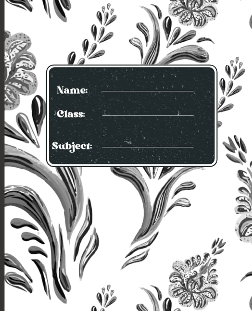 Black And White Floral Printable Student Notebook Cover With Writing Page Template Ha Nel Amazon de Books