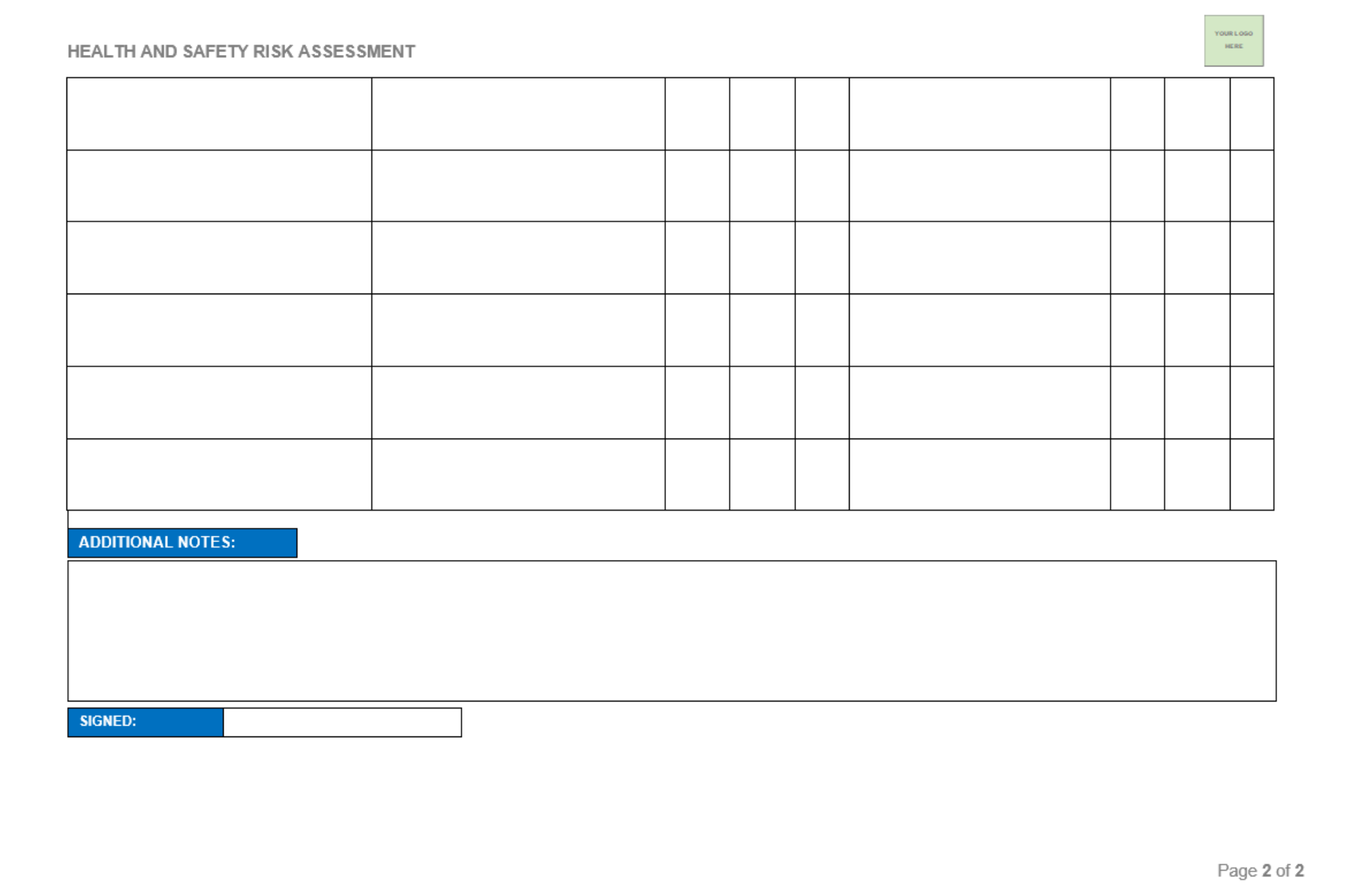 Blank Risk Assessment Template MS Word Acisafety co uk