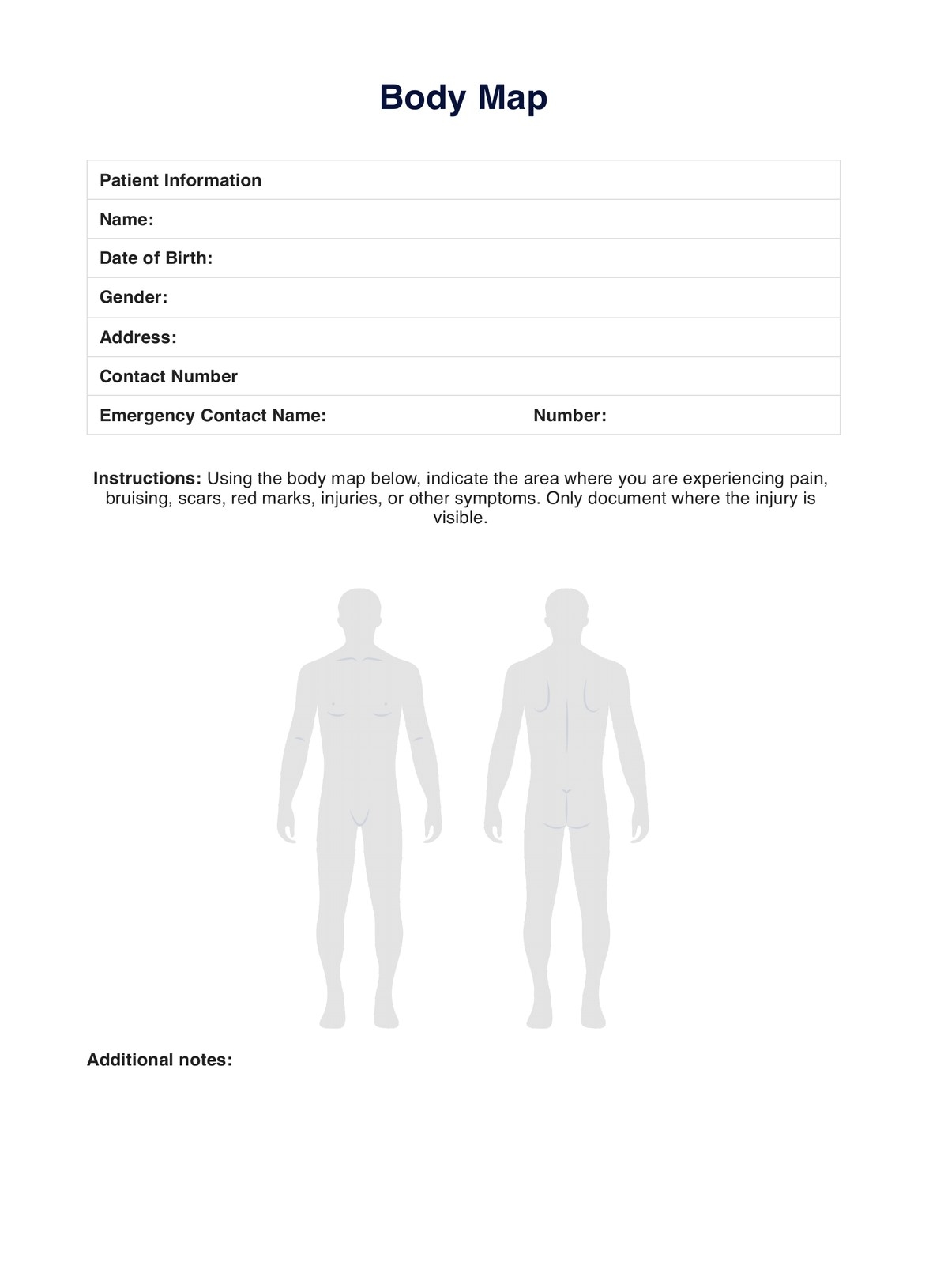 Body Map Template Example Free PDF Download