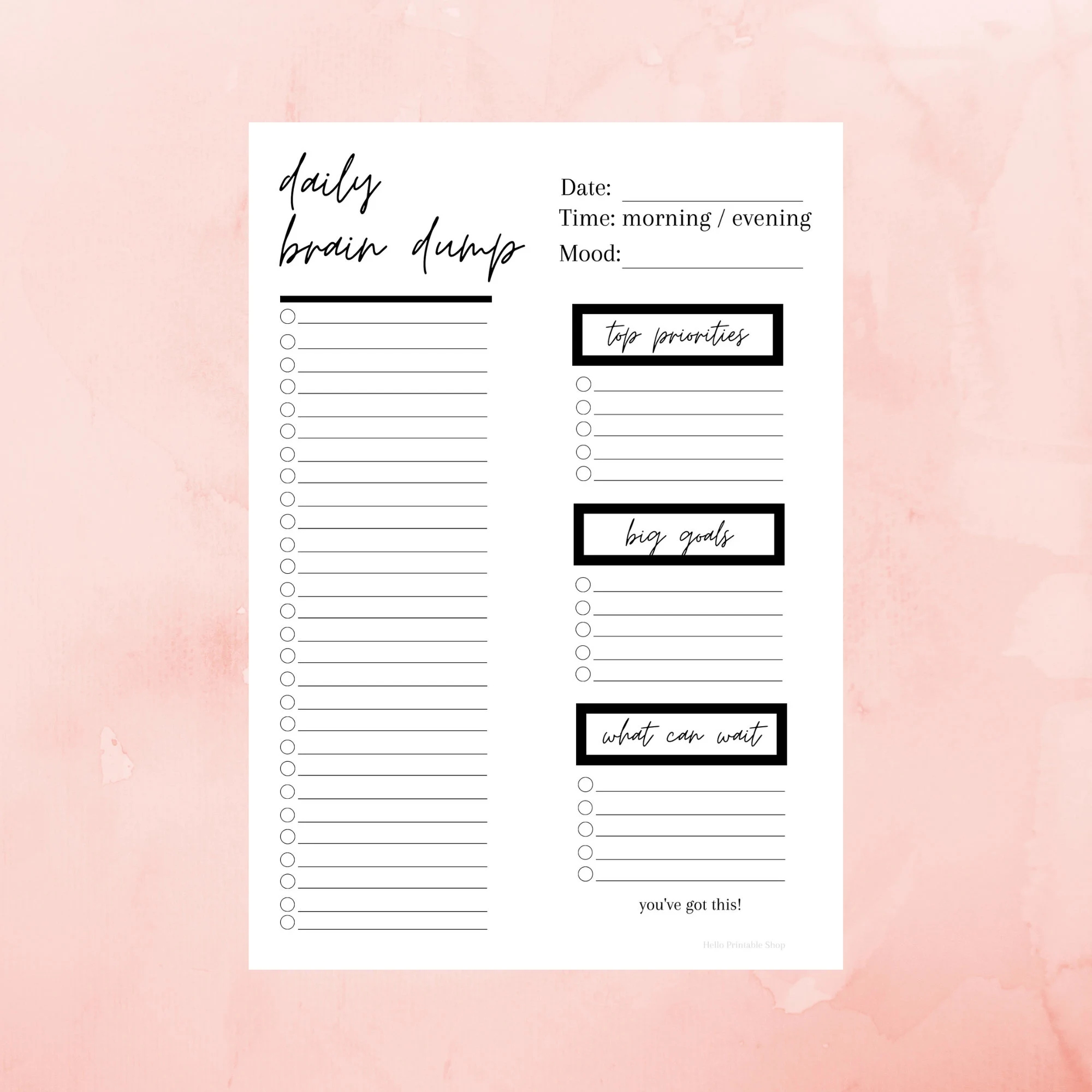 Brain Dump Printable Printable Brain Dump Planner Insert Etsy