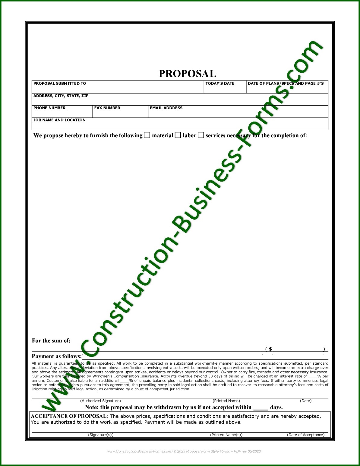 Builder s Documents Construction Proposal Bid Estimate Forms