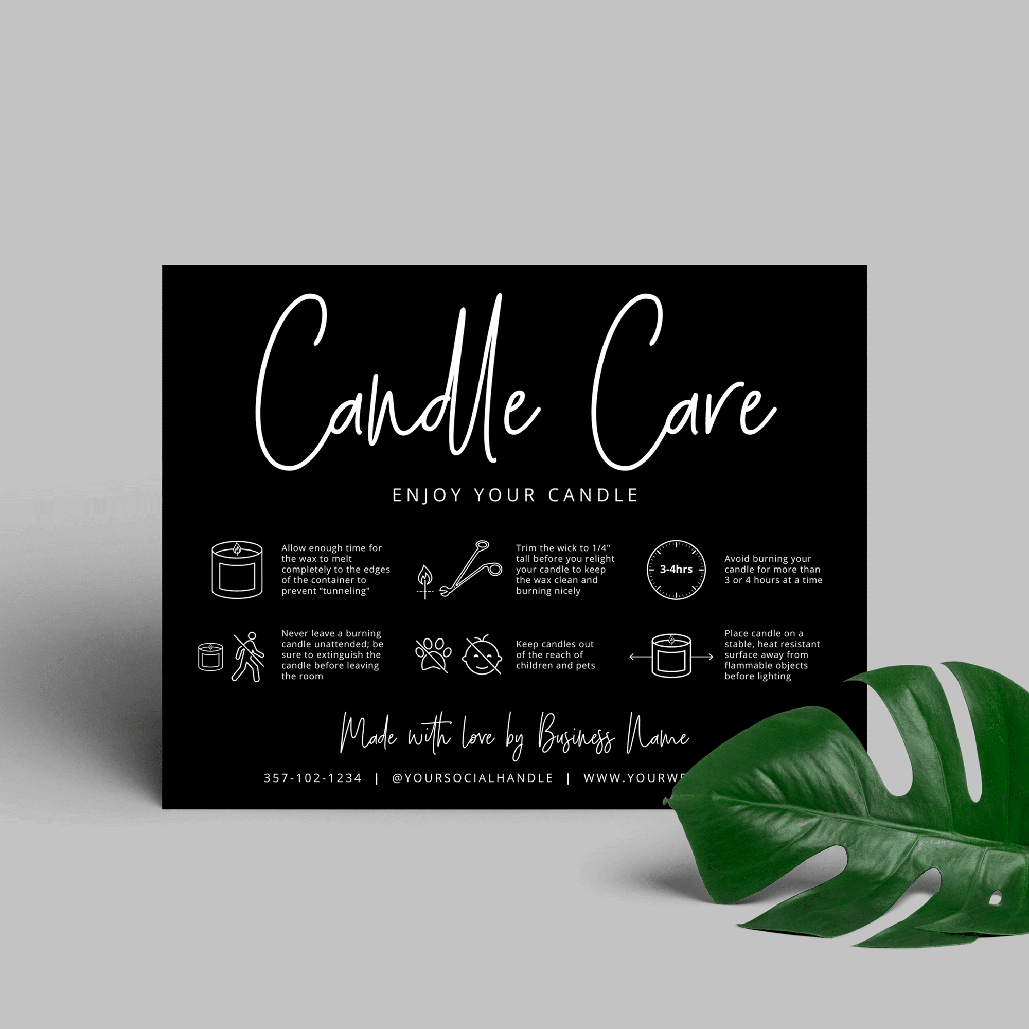 Candle Warning Label Text Template Printable Candle Care Card