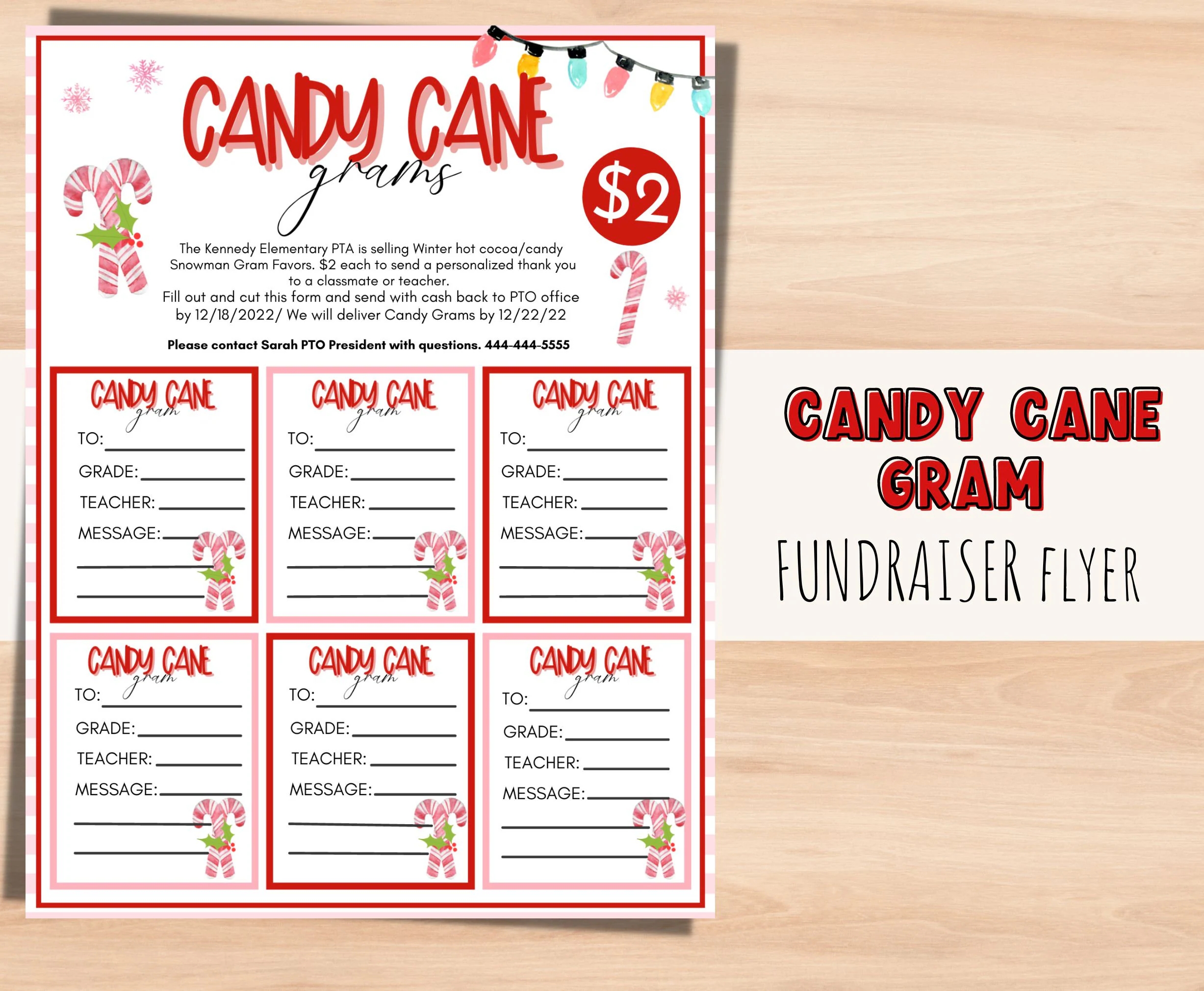 Candy Cane Fundraising Flyer For PTA Pastel Holiday School Fundraiser PTO Event Editable Flyer Editable Fundraiser Template Etsy
