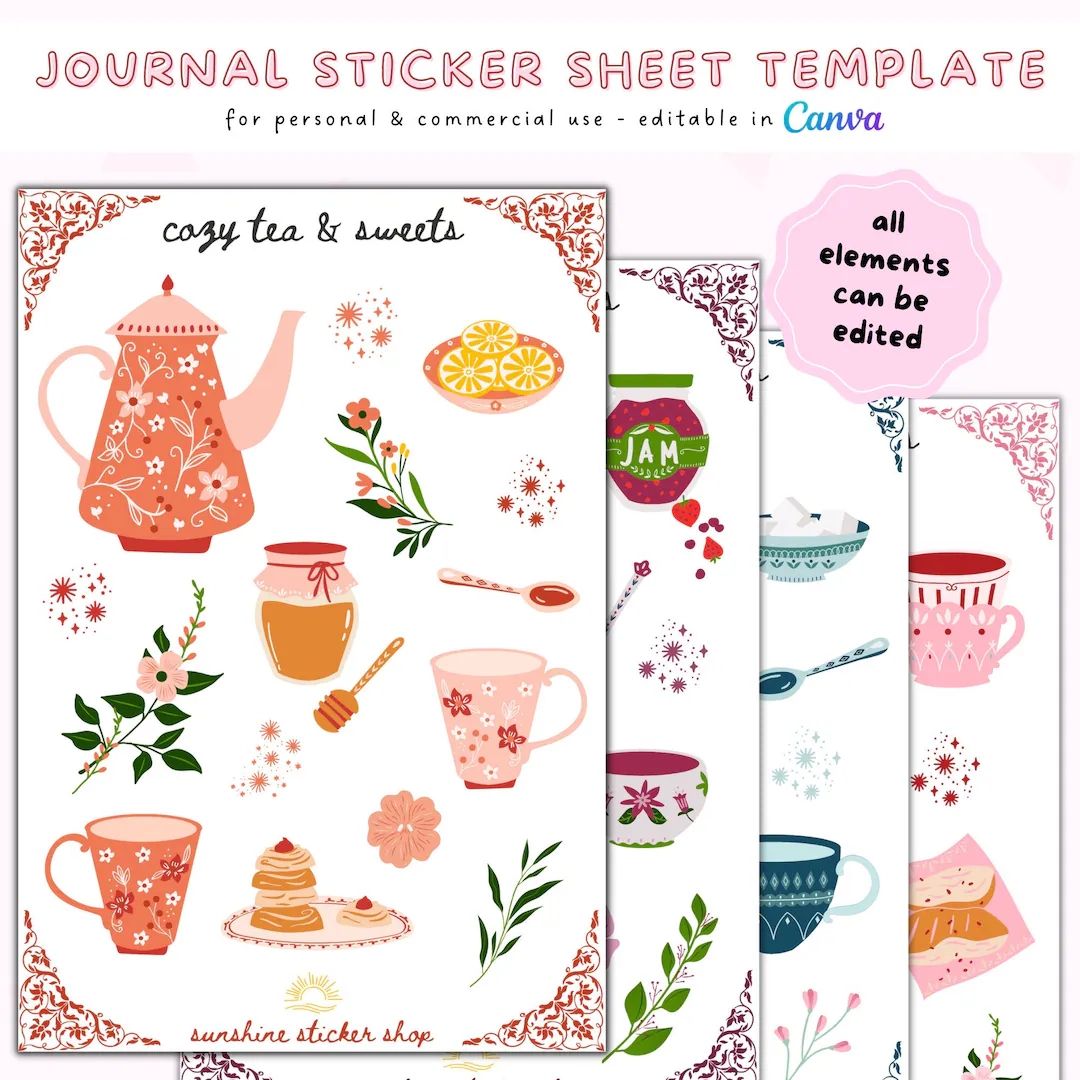 Canva Editable Sticker Sheet Template Cozy Tea Digital Sticker Template Journal Sticker Kit Template Commercial Use Etsy UK