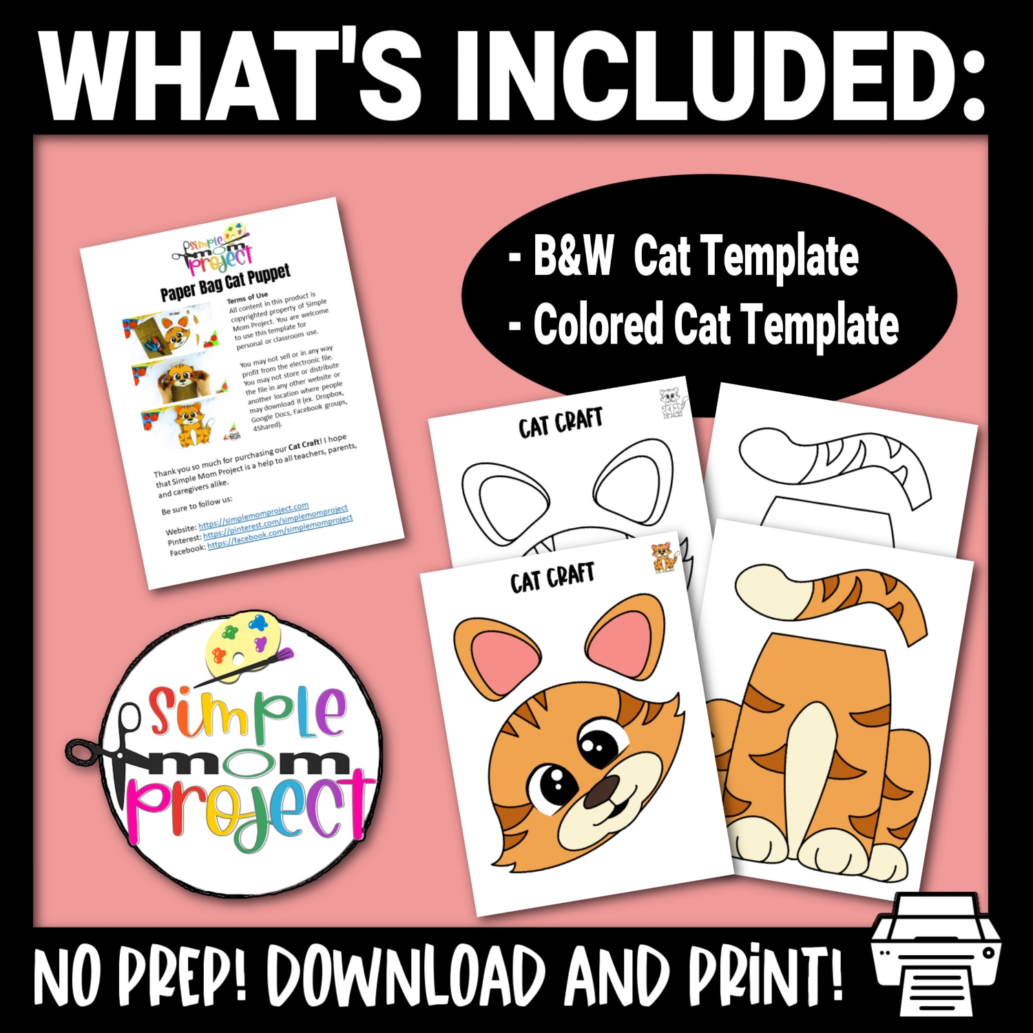 Cat Paper Bag Puppet Craft Template Simple Mom Project Store