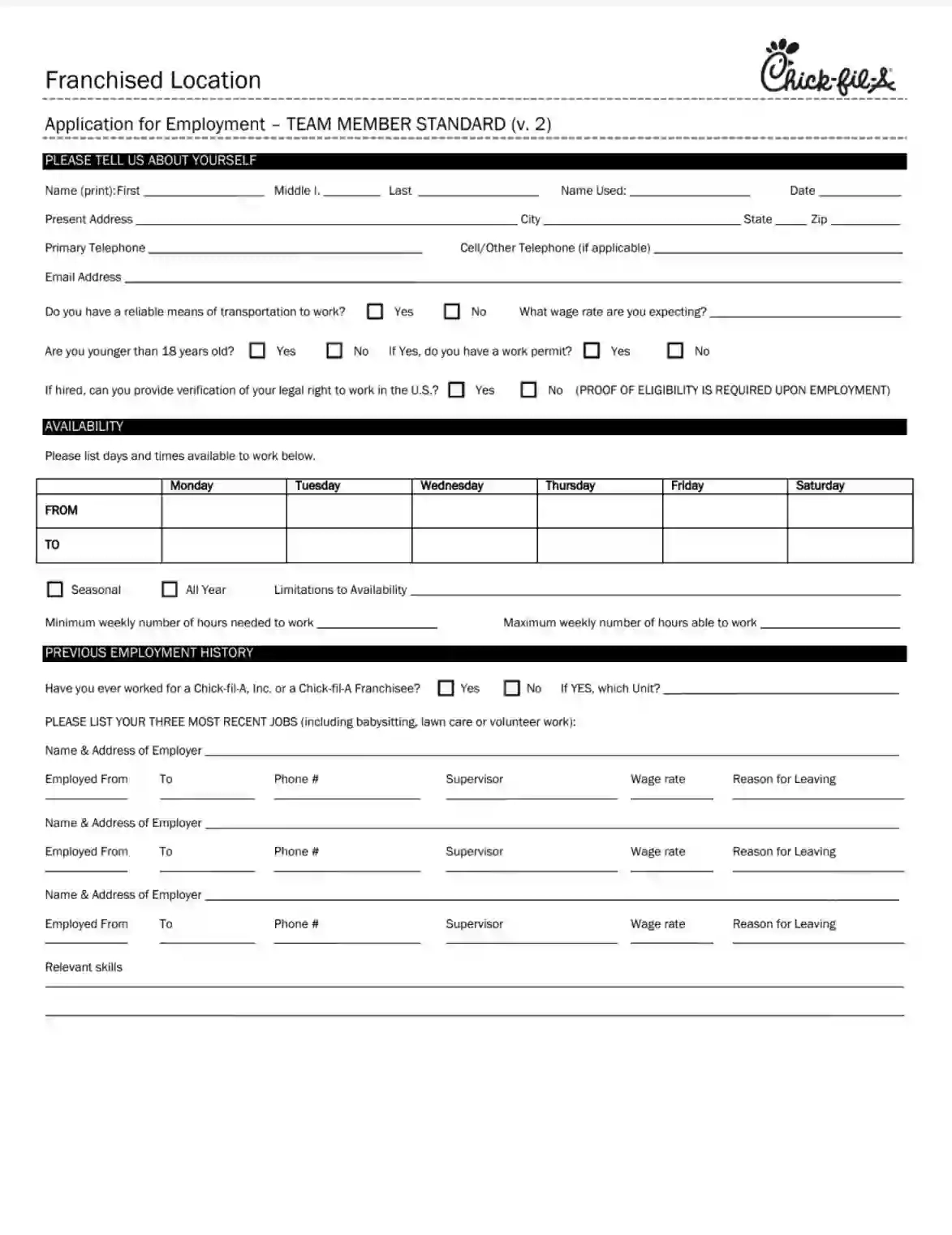 Printable Job Application Template Pdf