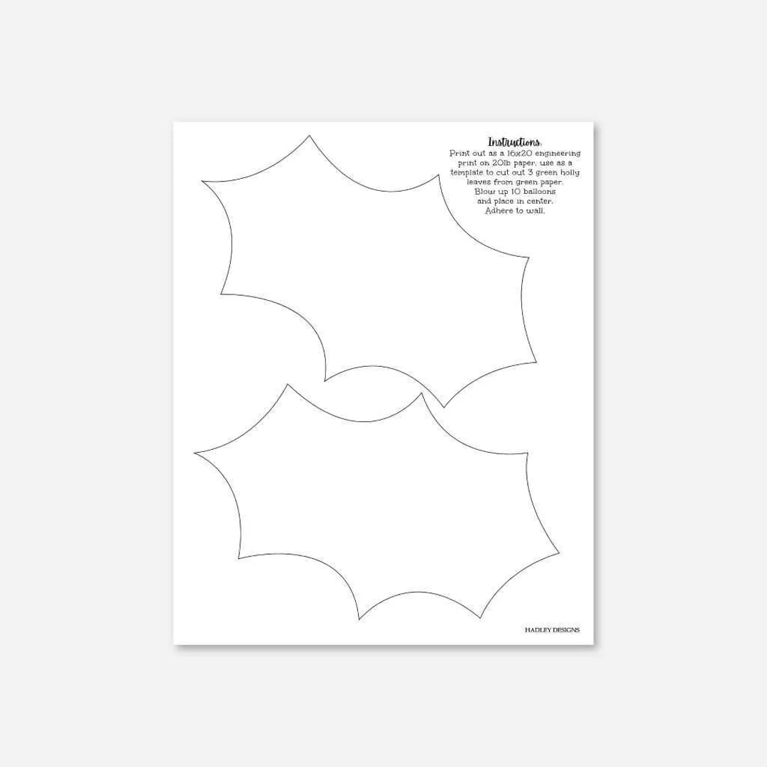 Christmas Holly Leaf Outline Template Holly Leaf Stencil Holly Leaf Mold Holly Leaf Pattern Christmas Holly Craft DIY Christmas Craft Etsy