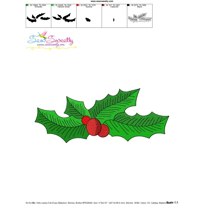 Christmas Holly Leaves 5 Embroidery Design Pattern