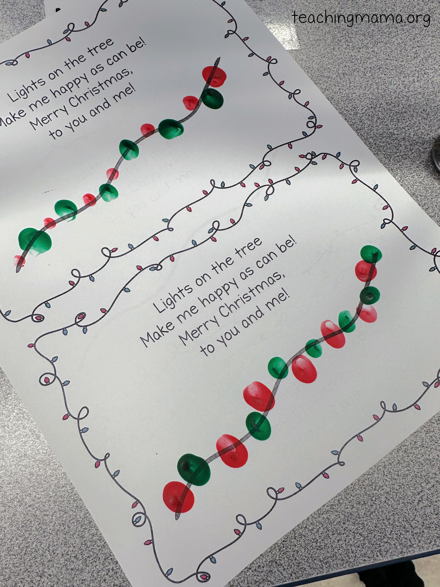 Christmas Lights Fingerprint Printable Teaching Mama
