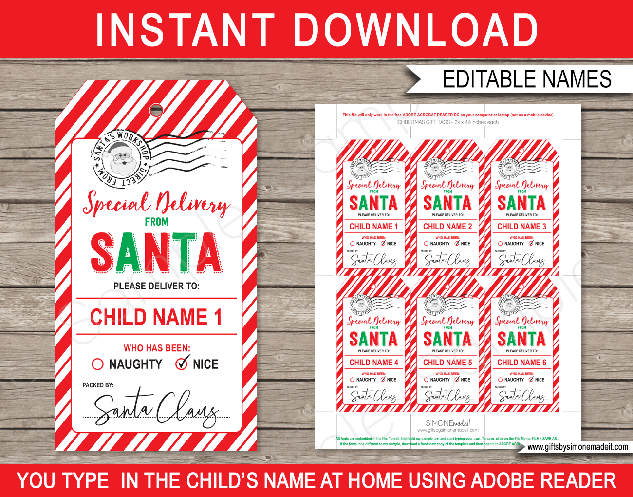 Christmas Santa Gift Tags Printable Template Special Delivery 