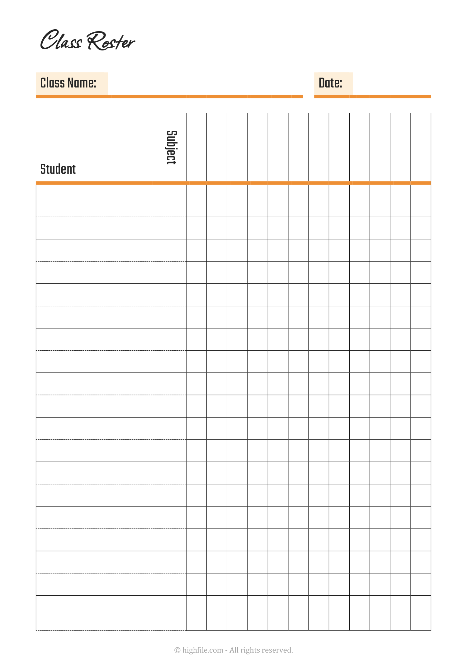 Printable Roster Template
