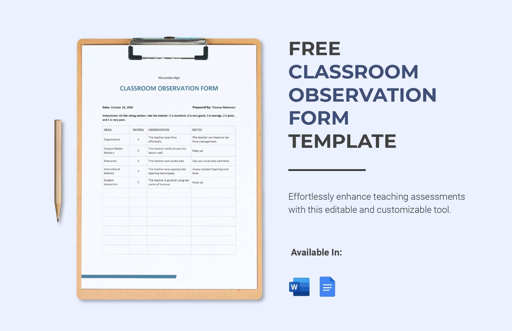 Classroom Observation Form Template In Word Google Docs Download Template