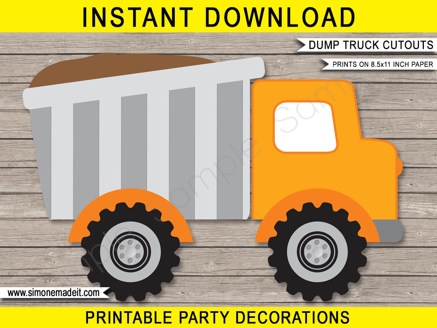Construction Truck Cutouts Template Printable Birthday Party Decorations
