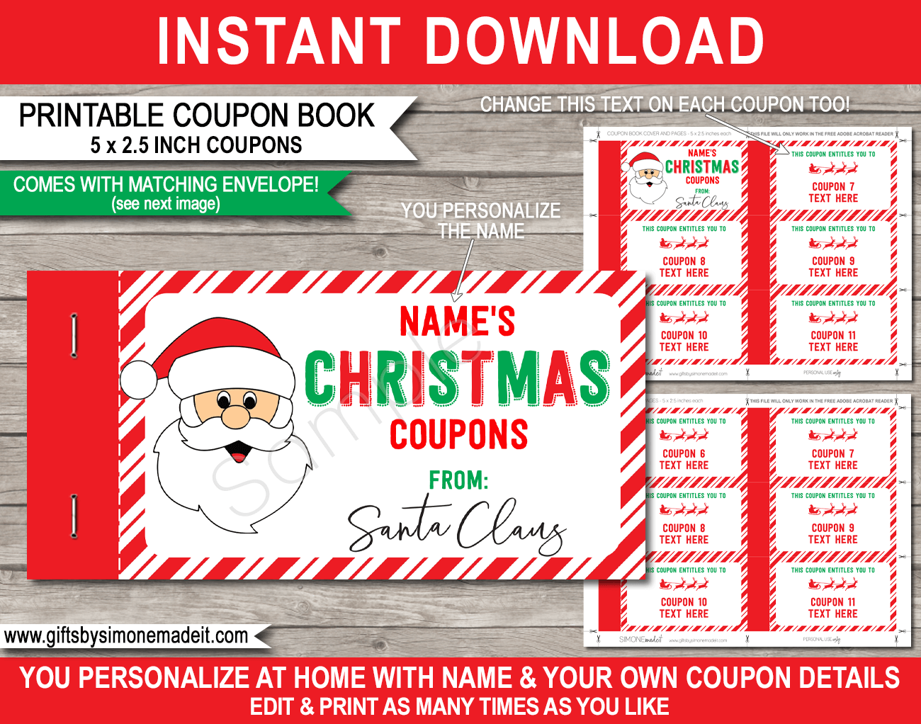 Coupon Book From Santa Template Printable Personalized Christmas Gift
