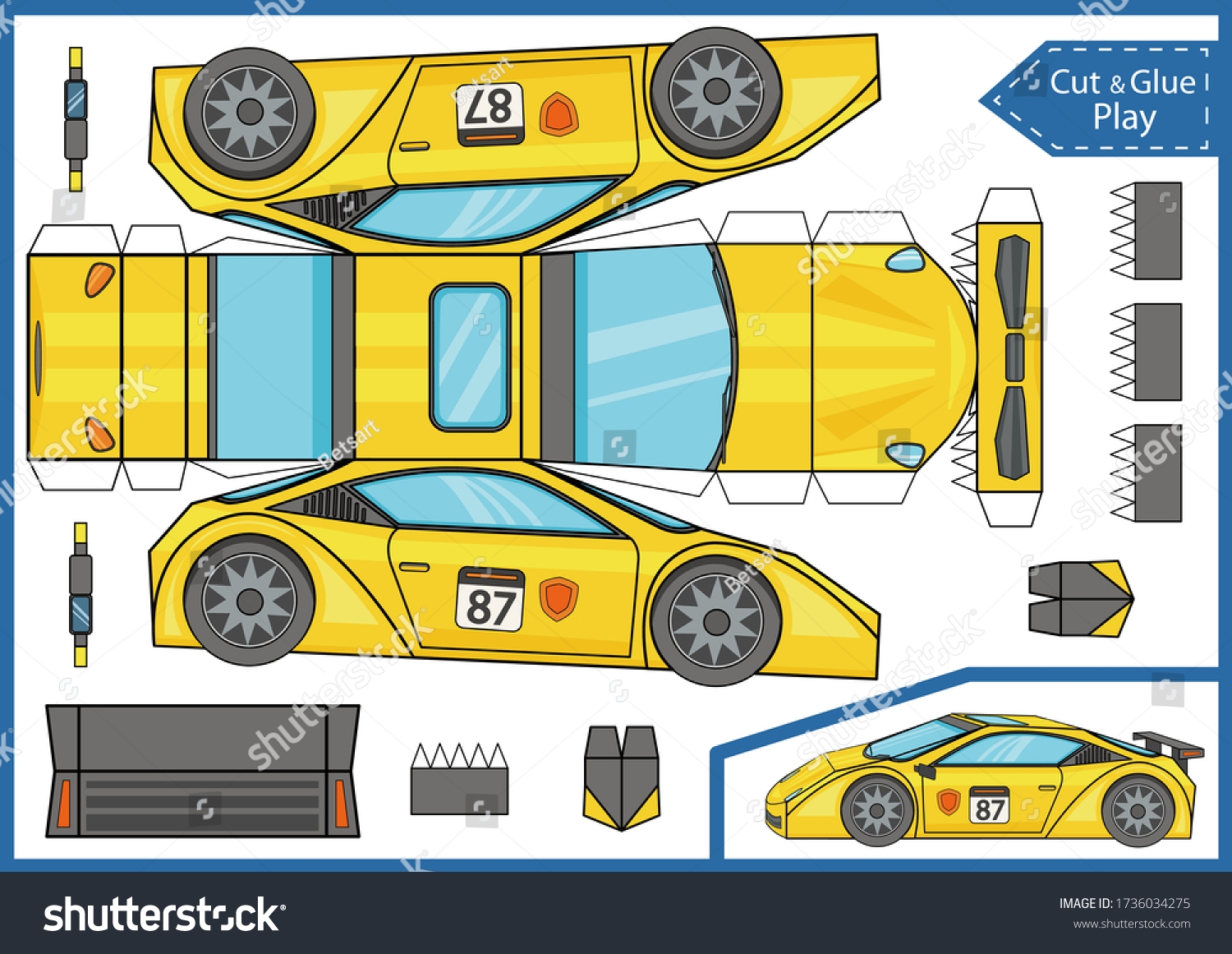 Cut Paper 3d Racing Car Diy Stock Vector Royalty Free 1736034275 Shutterstock