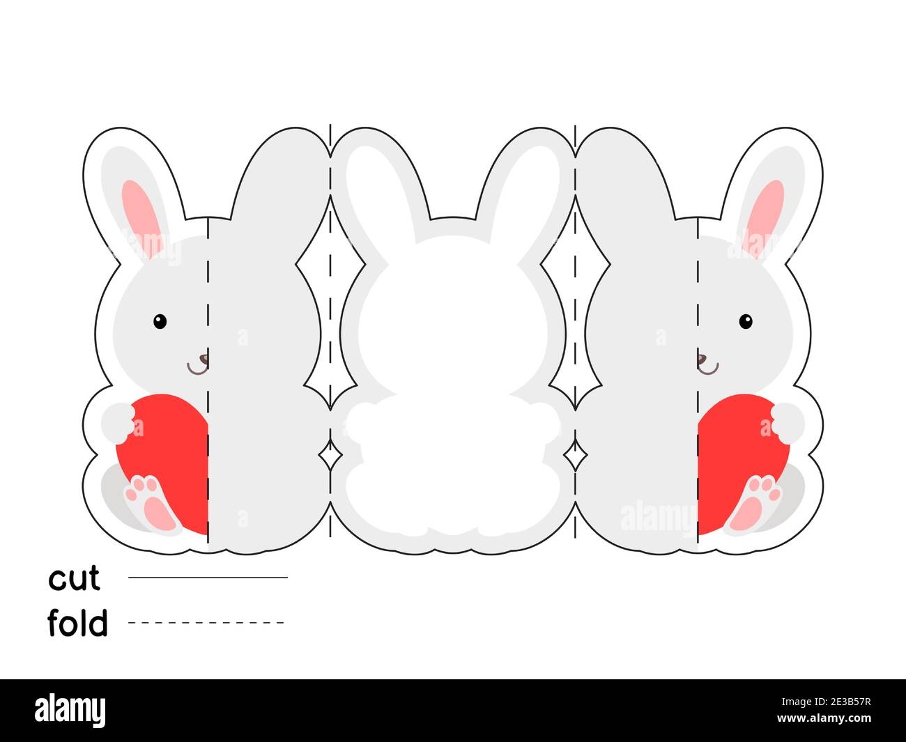Cute Rabbit Hold Heart Fold Long Greeting Card Template Great For St Valentine Day Birthdays Baby Showers Printable Color Scheme Stock Vector Image Art Alamy