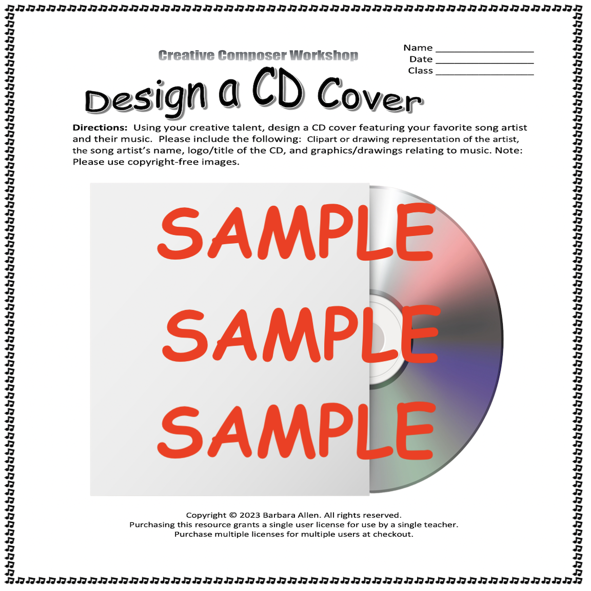 Design A CD Cover Lesson Project Printable Made By Teachers