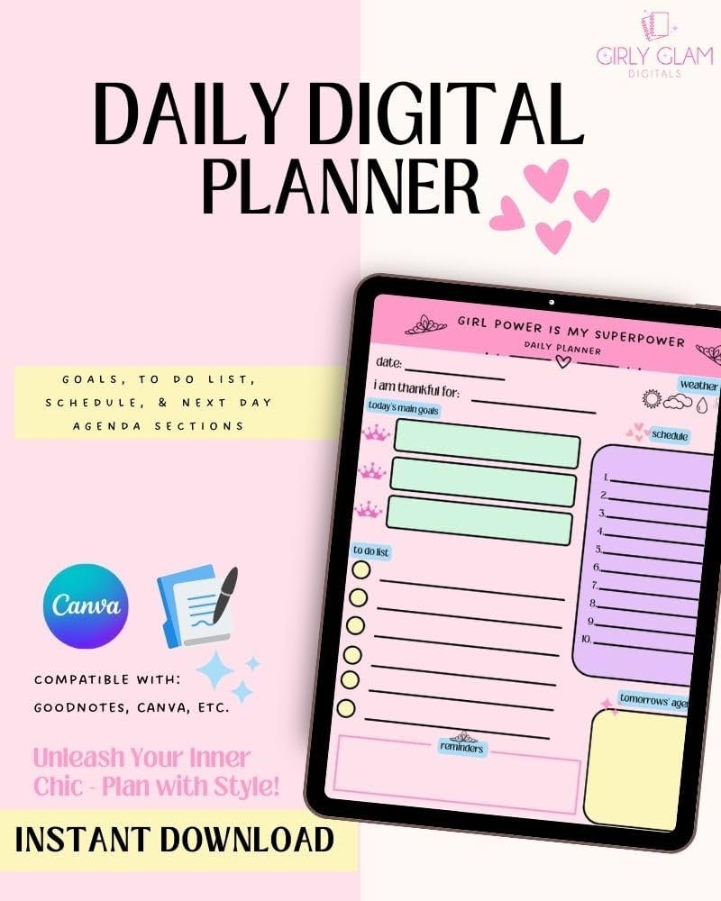 Digital Daily Planner Template Printable Daily Planner Template Girl Boss Template Aesthetic IPad Template Girly Template English Edition EBook Digitals Girly Glam Amazon de Kindle Shop