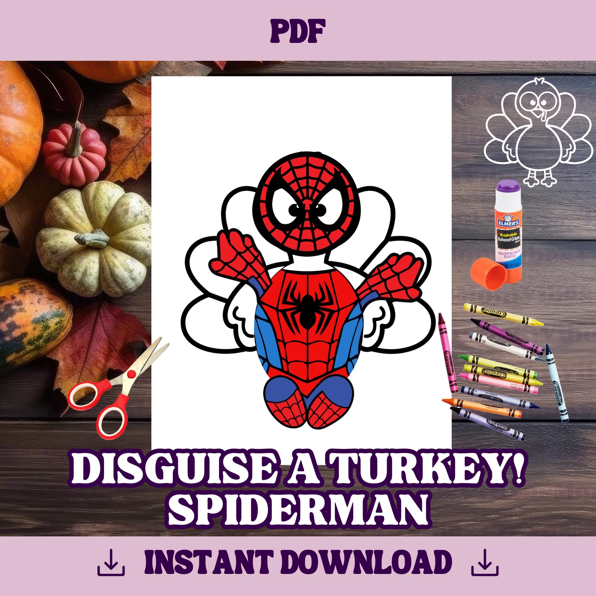 Disguise A Turkey spiderman Template Thanksgiving Craft Printable PDF Blank Cut Out Turkey Project Turkey Decor Spidey Turkey Etsy
