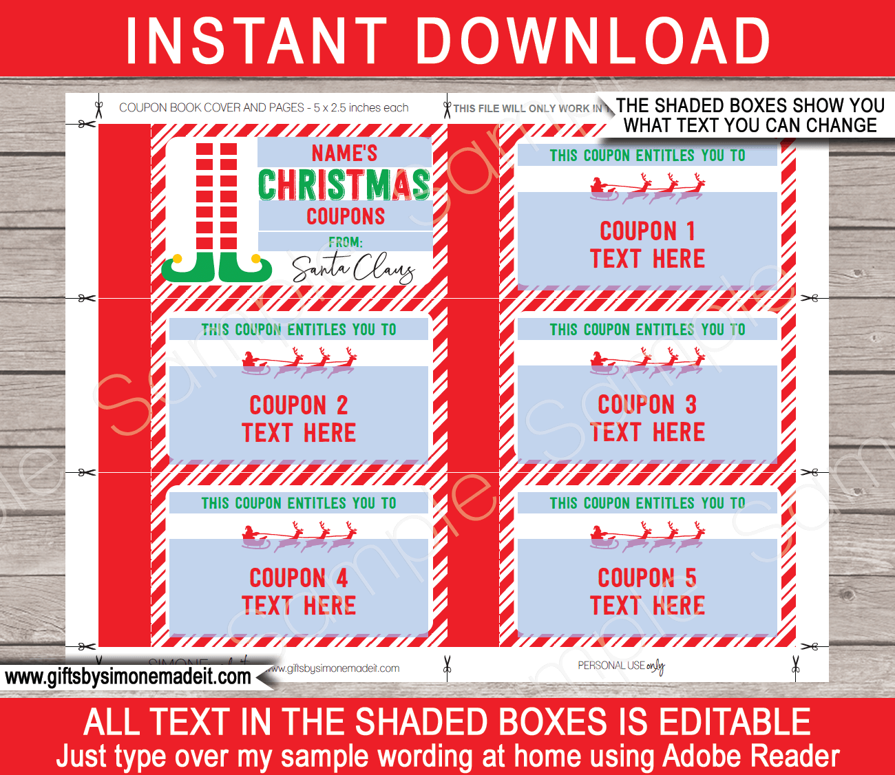 DIY Christmas Coupons Book Template Printable Personalized Vouchers